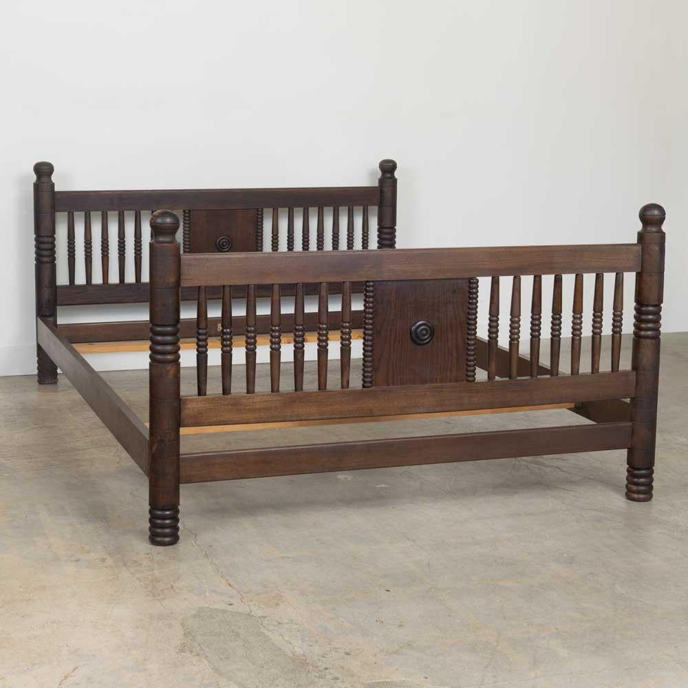 1940s French Carved Wood Double Bed by Charles Dudouyt For Sale