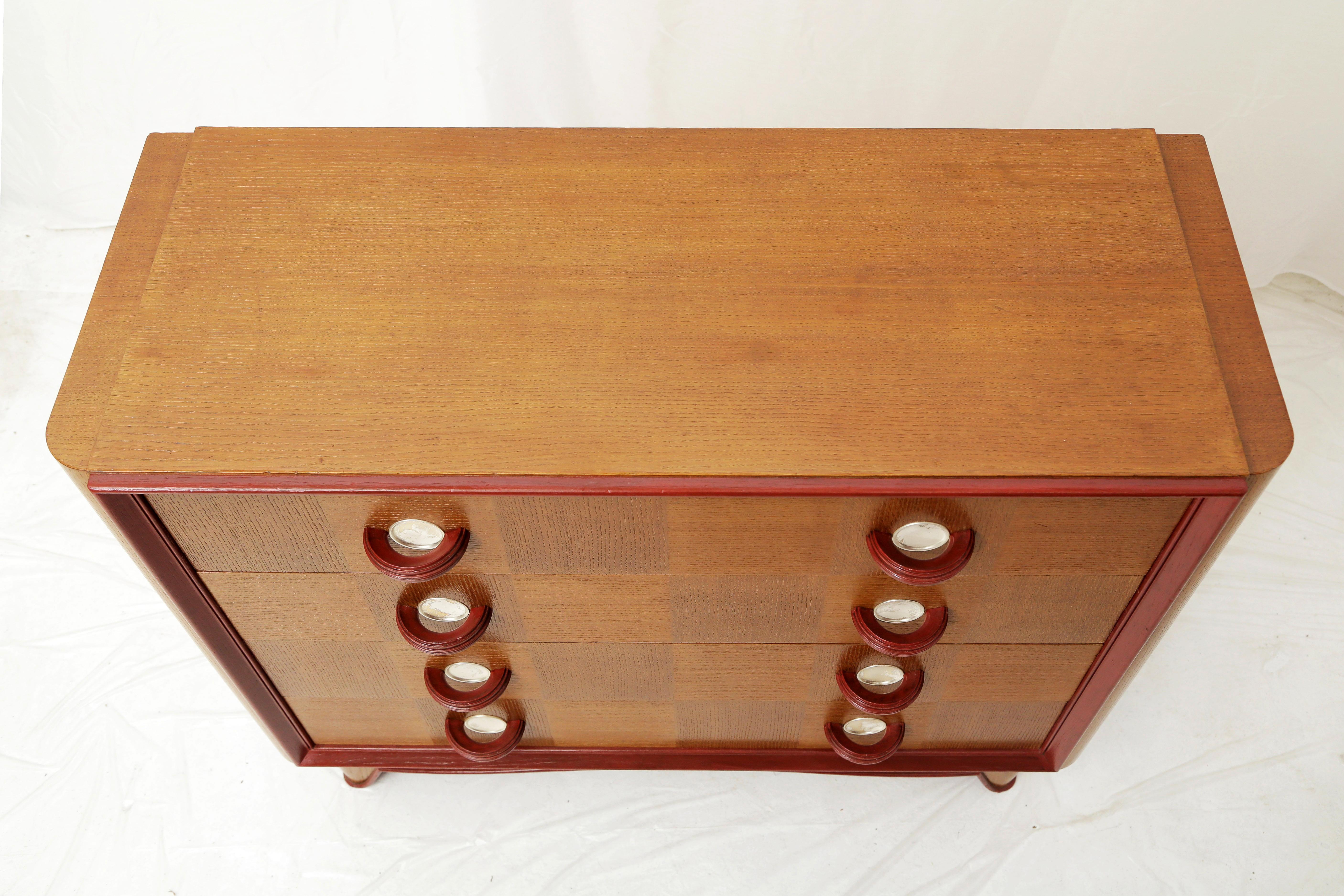 1940s French Cerused Golden Oak Checkerboard Cabinet in the Style of Dupré-Lafon 5