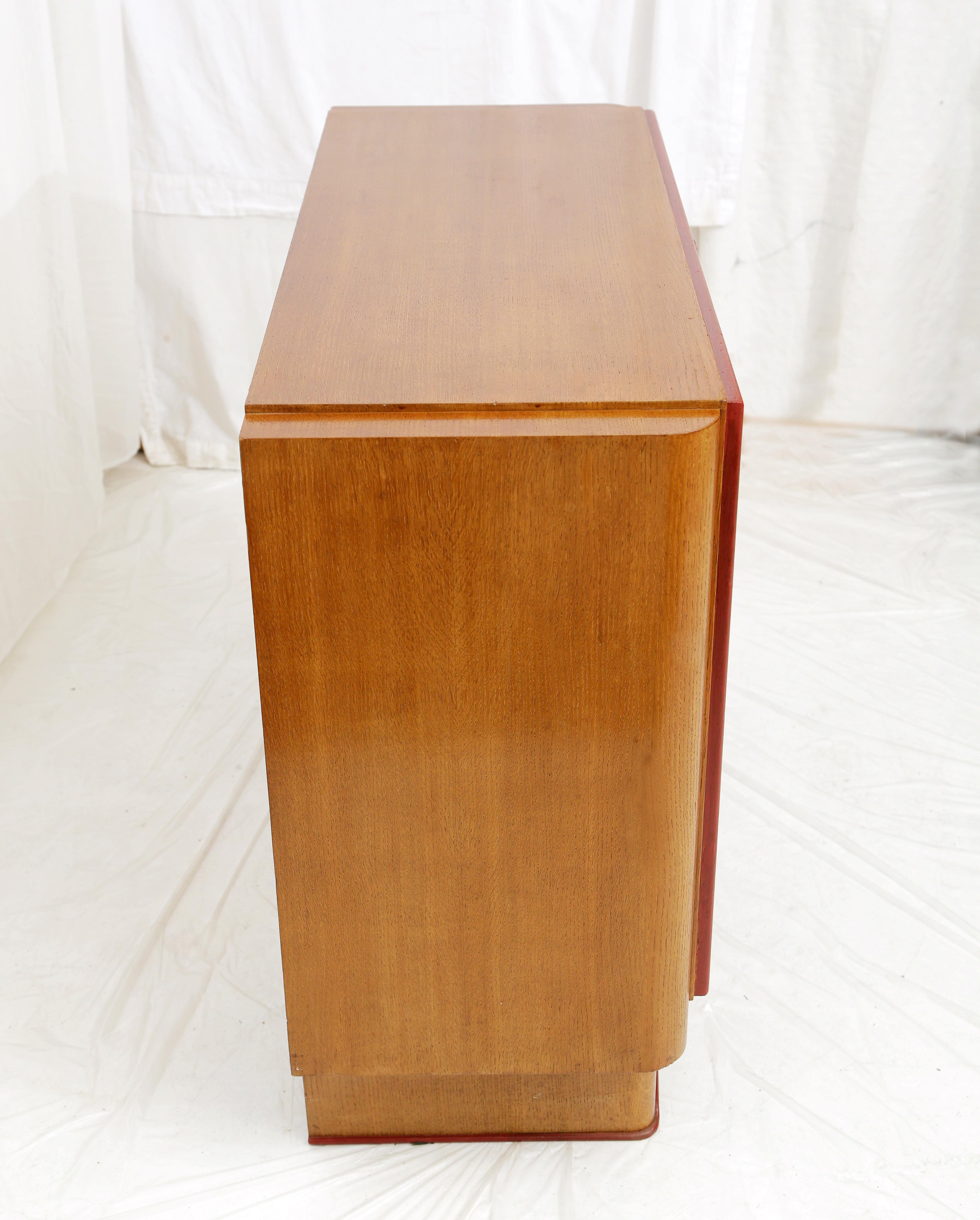 1940s French Cerused Golden Oak Checkerboard Cabinet in the Style of Dupré-Lafon 8