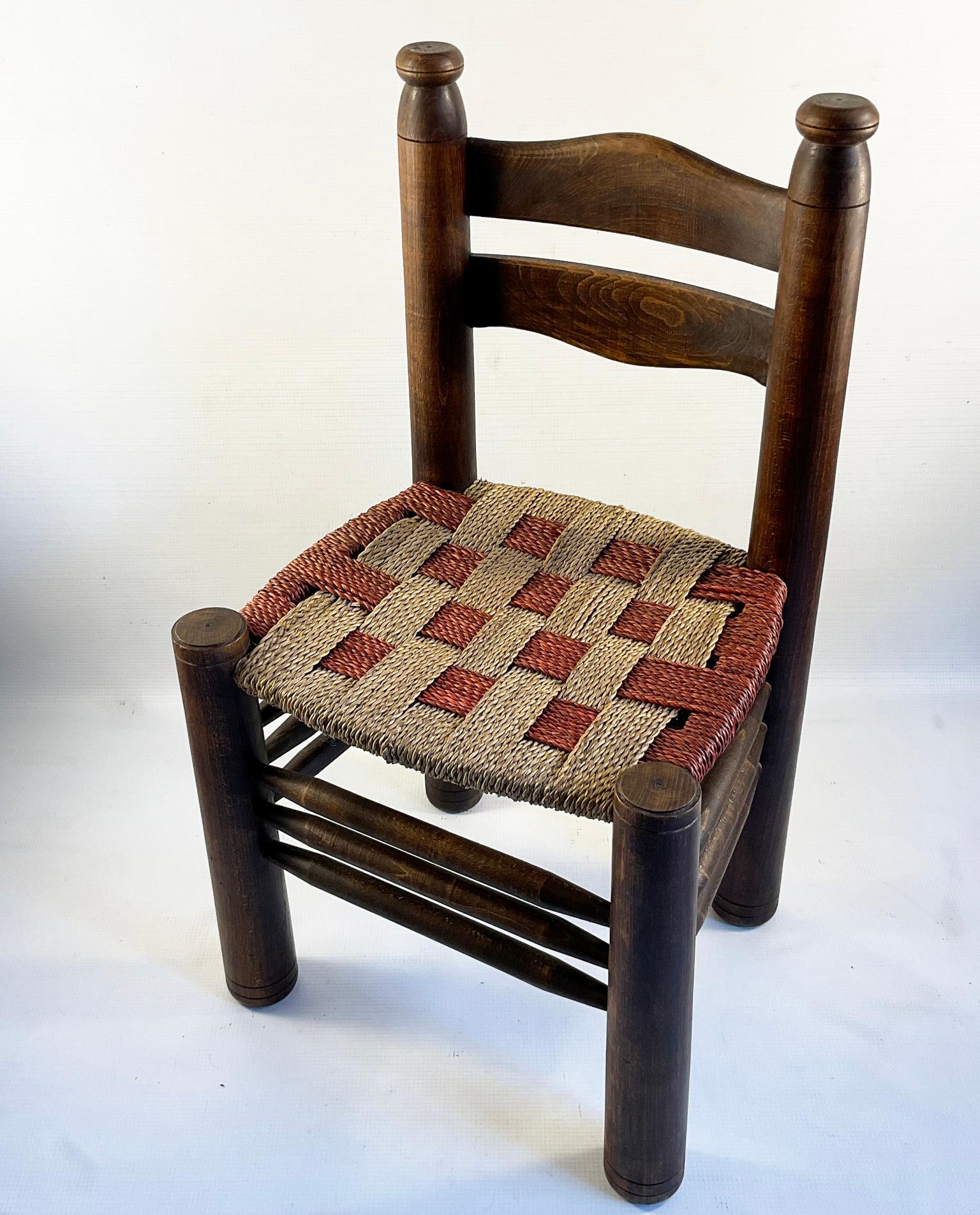 1940s French Chair by Charles Dudouyt with a unique two-tone rush weave For Sale 6