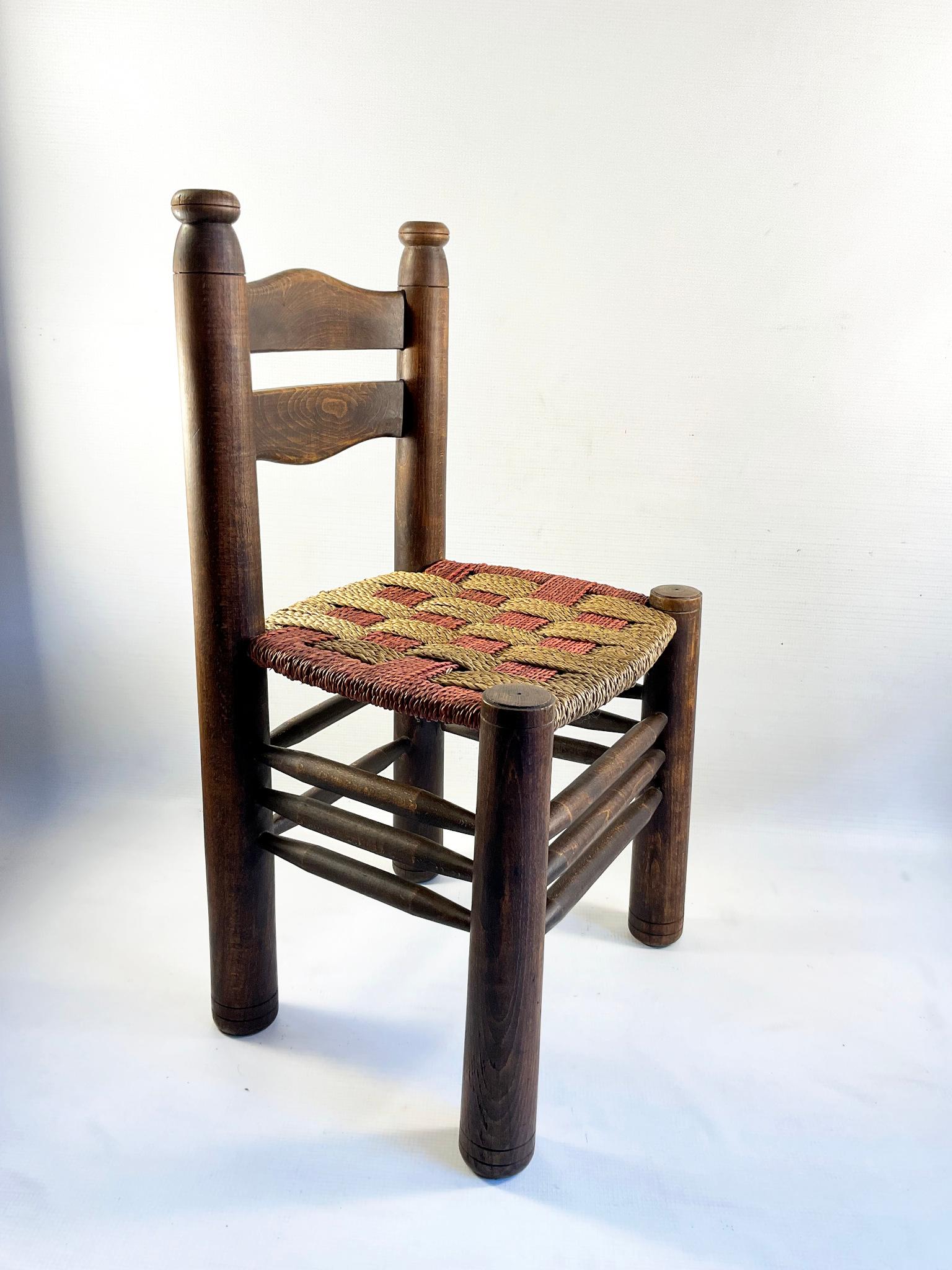 1940s French Chair by Charles Dudouyt with a unique two-tone rush weave For Sale 7