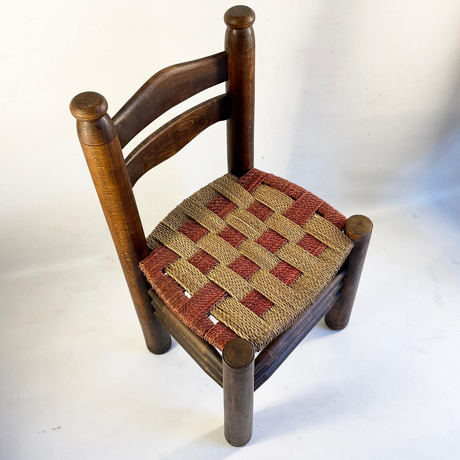1940s French Chair by Charles Dudouyt with a unique two-tone rush weave For Sale 8
