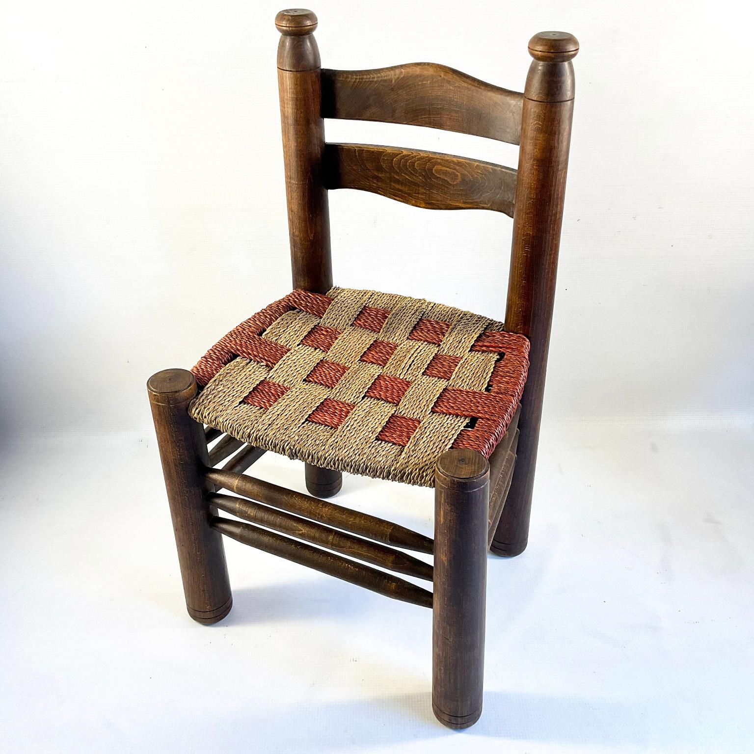 French Provincial 1940s French Chair by Charles Dudouyt with a unique two-tone rush weave For Sale