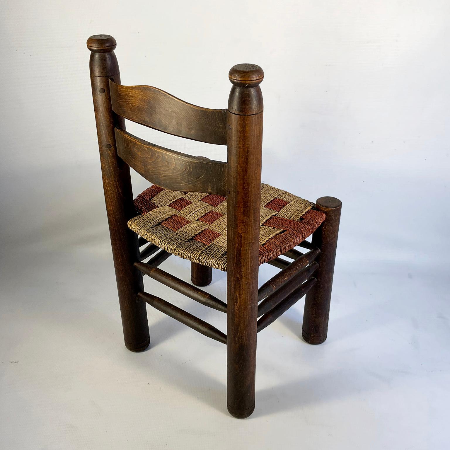 1940s French Chair by Charles Dudouyt with a unique two-tone rush weave In Good Condition For Sale In London, GB