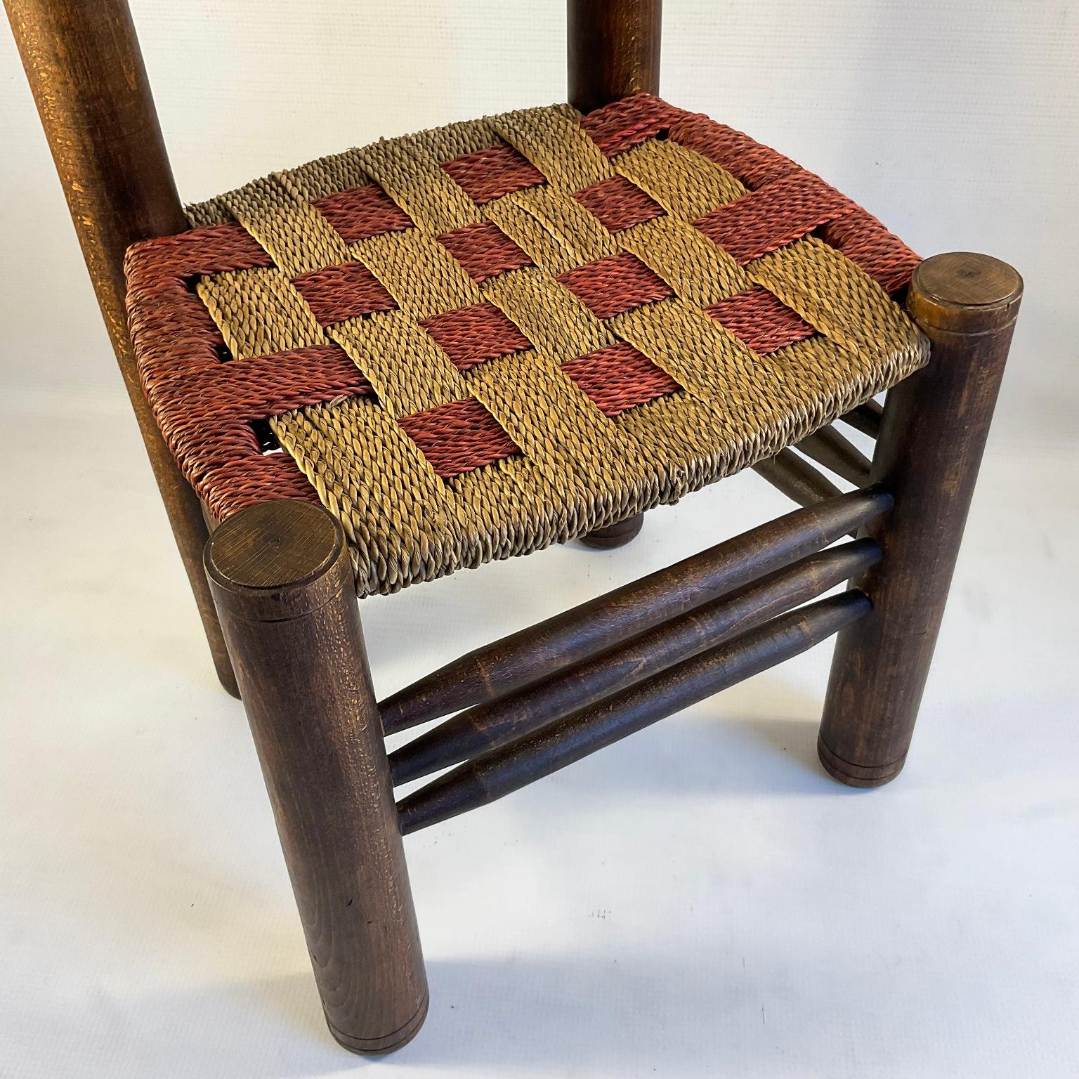 Mid-20th Century 1940s French Chair by Charles Dudouyt with a unique two-tone rush weave For Sale