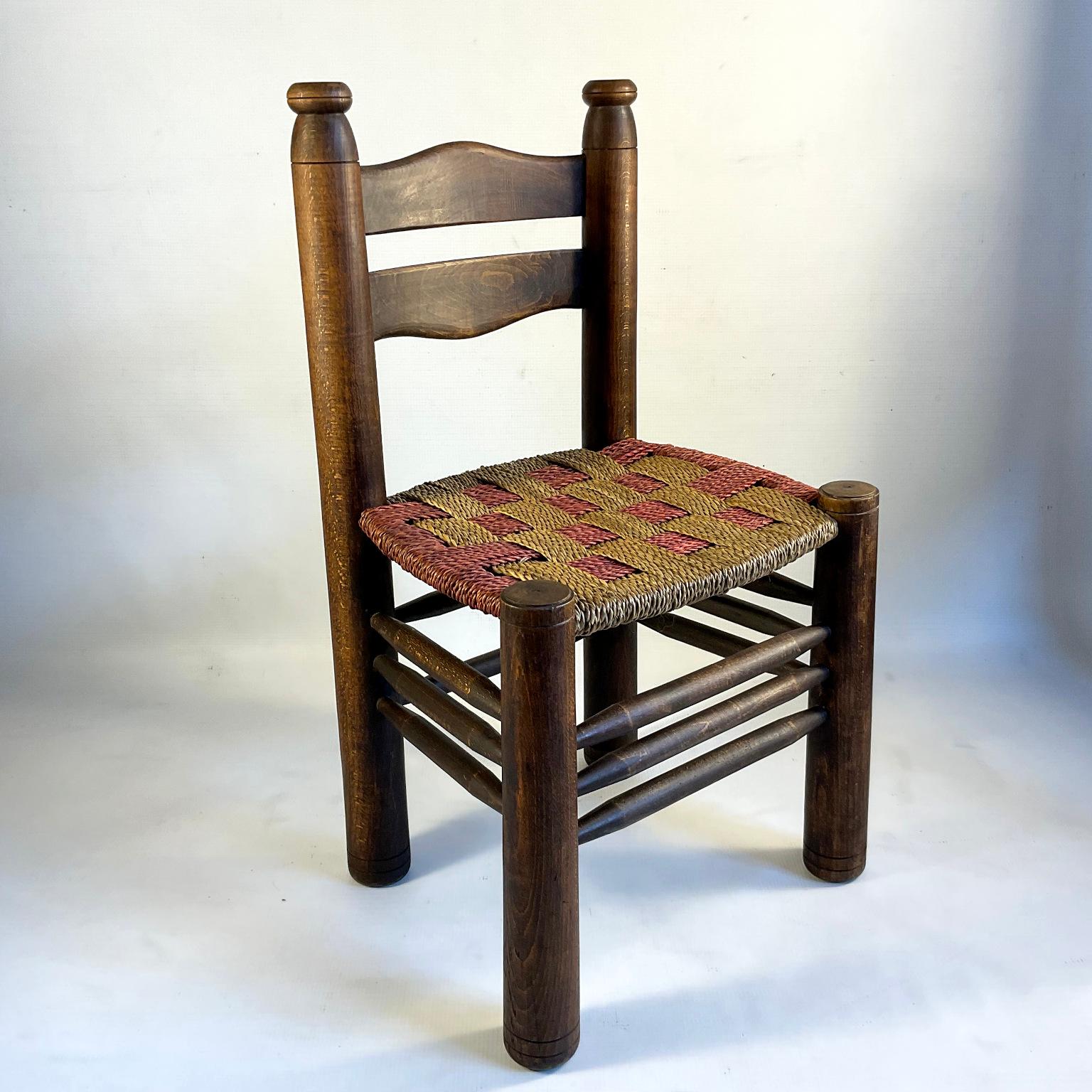 Rush 1940s French Chair by Charles Dudouyt with a unique two-tone rush weave For Sale