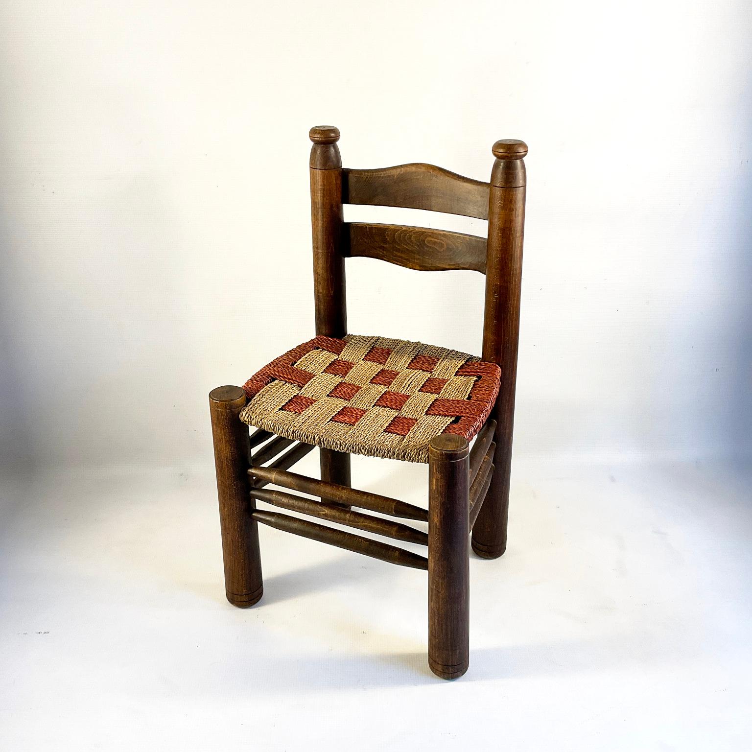 1940s French Chair by Charles Dudouyt with a unique two-tone rush weave For Sale 1