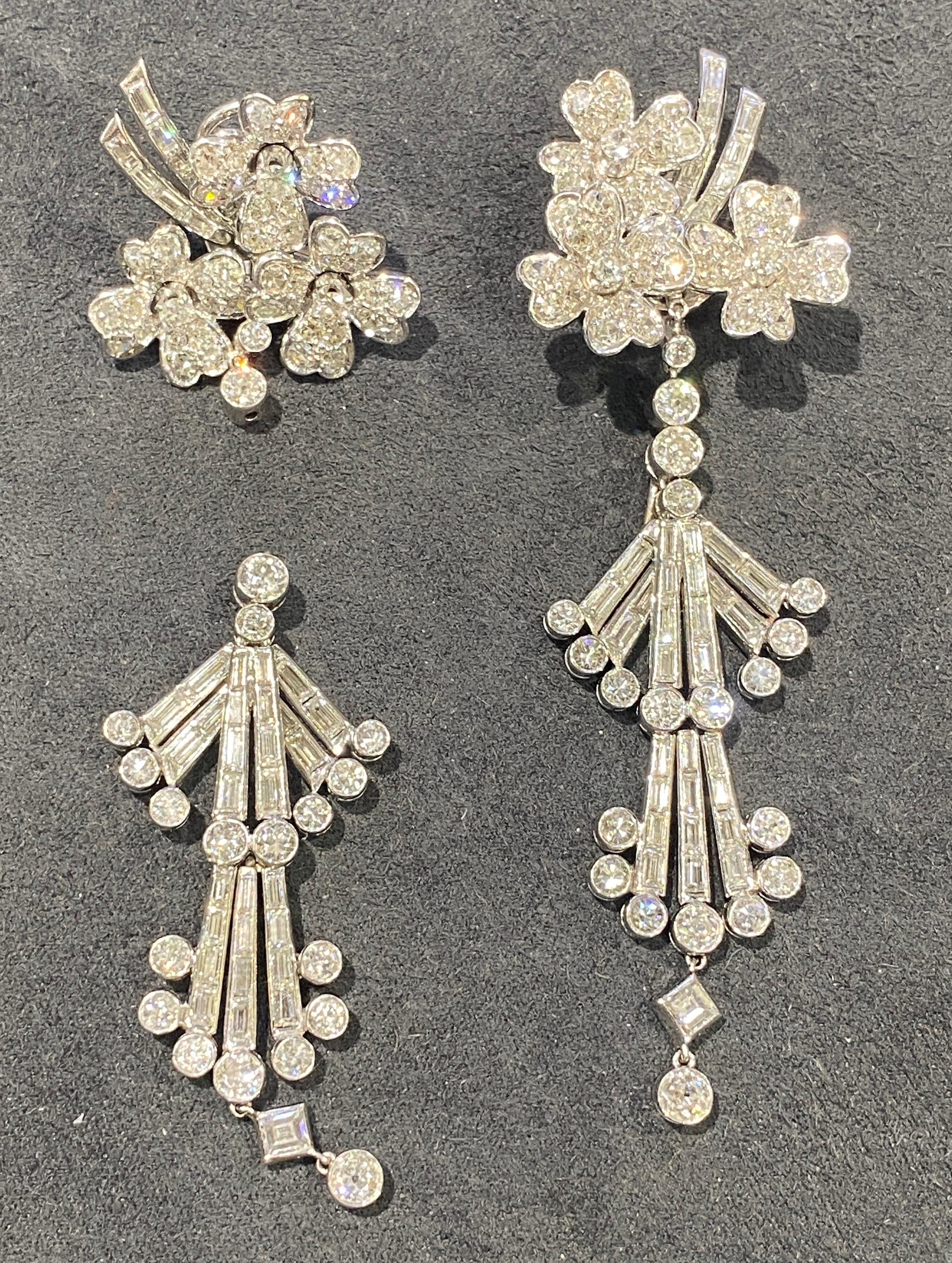 Art Deco 1940s French chandelier diamond detachable earrings For Sale