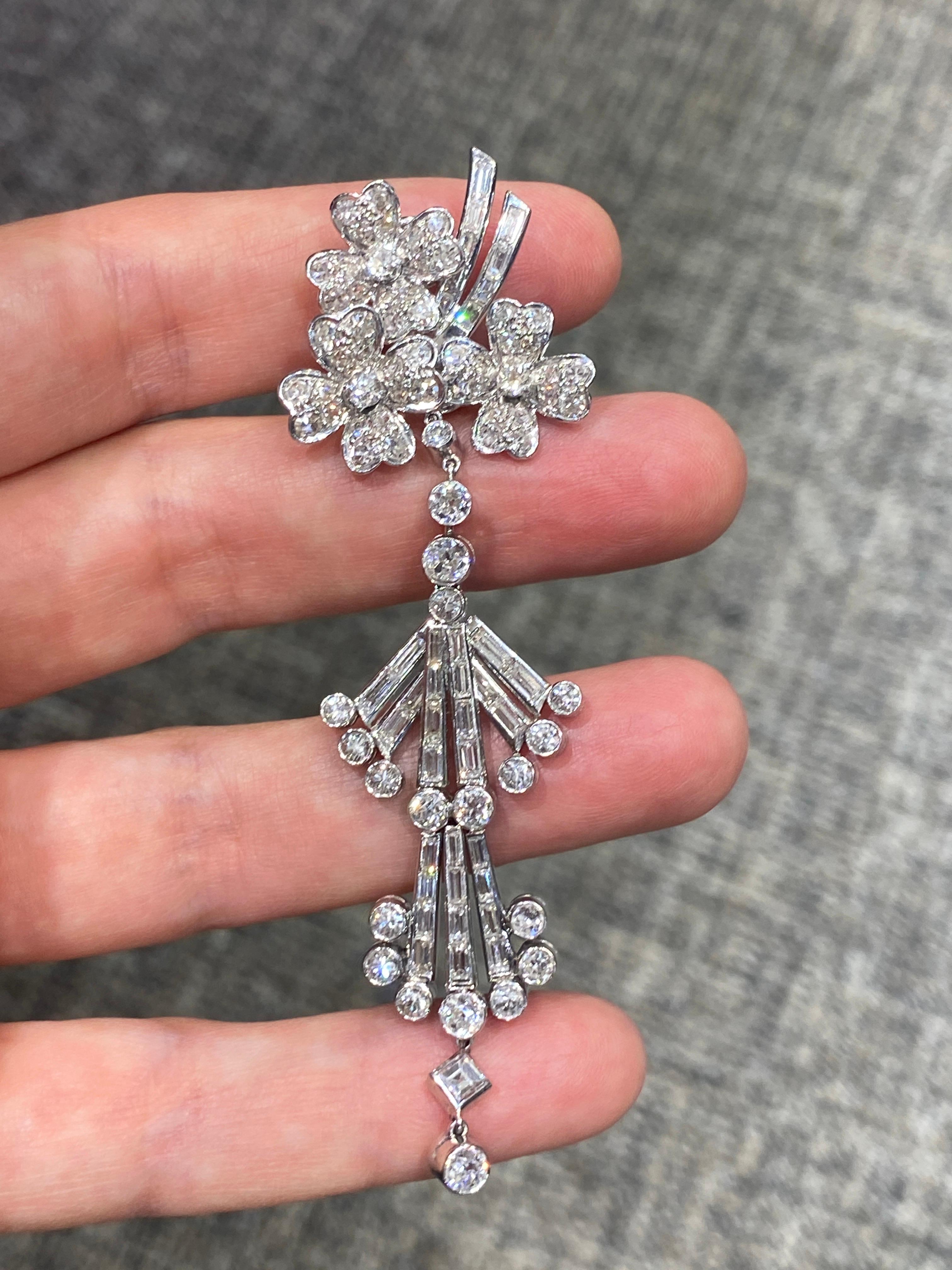 1940s French chandelier diamond detachable earrings In Good Condition For Sale In London, GB