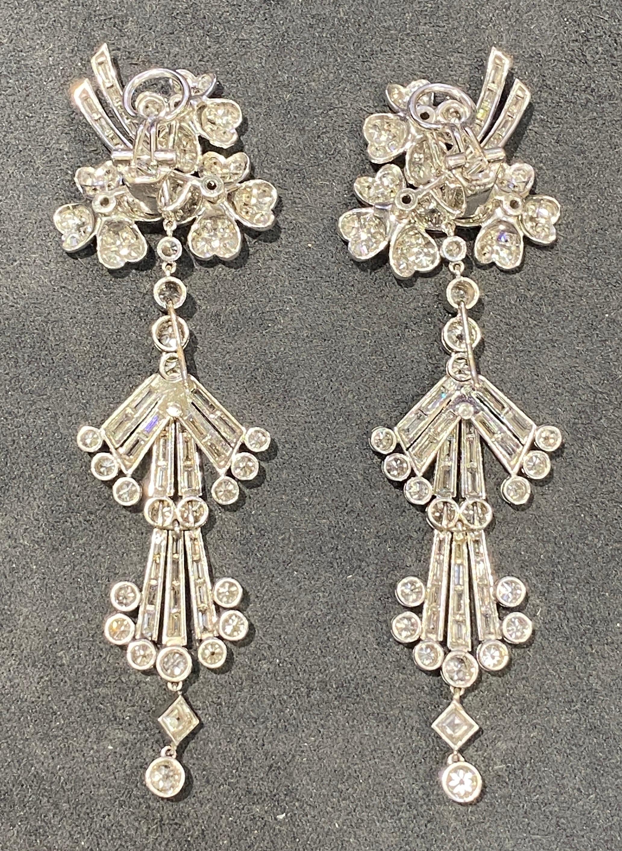 Women's 1940s French chandelier diamond detachable earrings For Sale