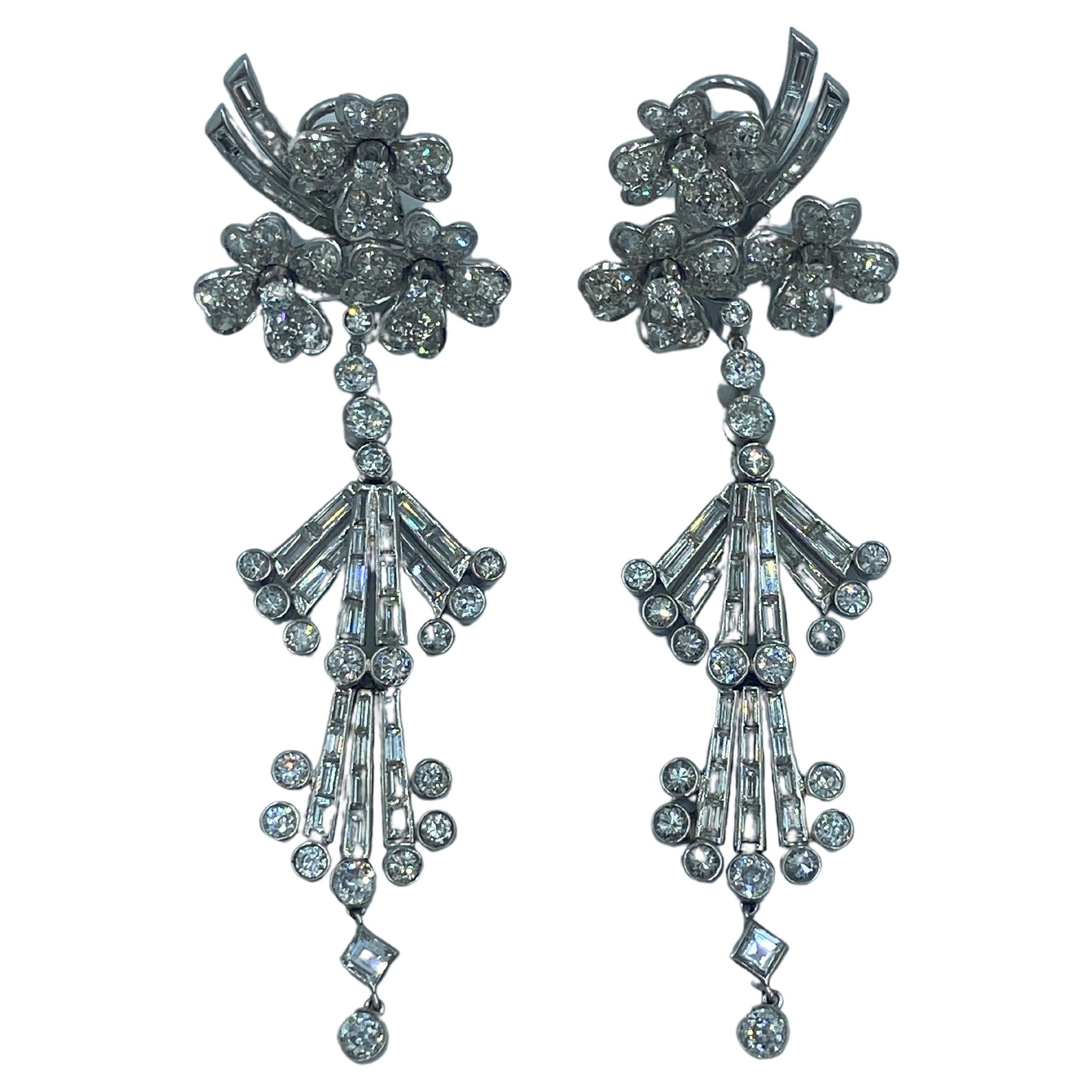 1940s French chandelier diamond detachable earrings For Sale