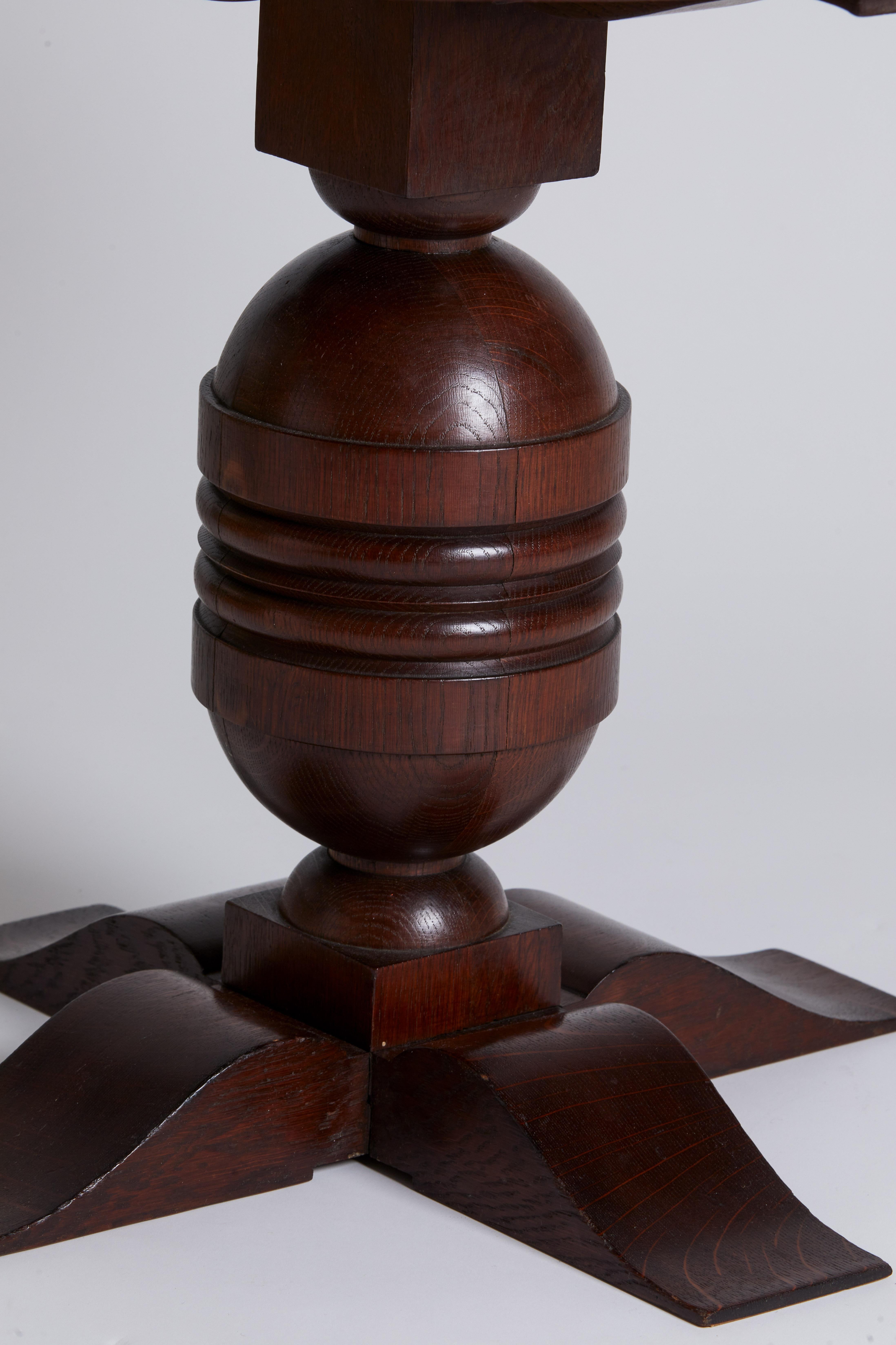 1940s French Charles Dudouyt. 
Art Deco oak guerdidon (pedestal table).