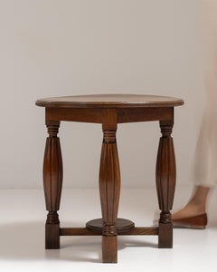 1940s French Chestnut Brown Eclectic Round Oak Side Table