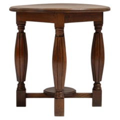 1940s French Chestnut Brown Eclectic Round Oak Side Table