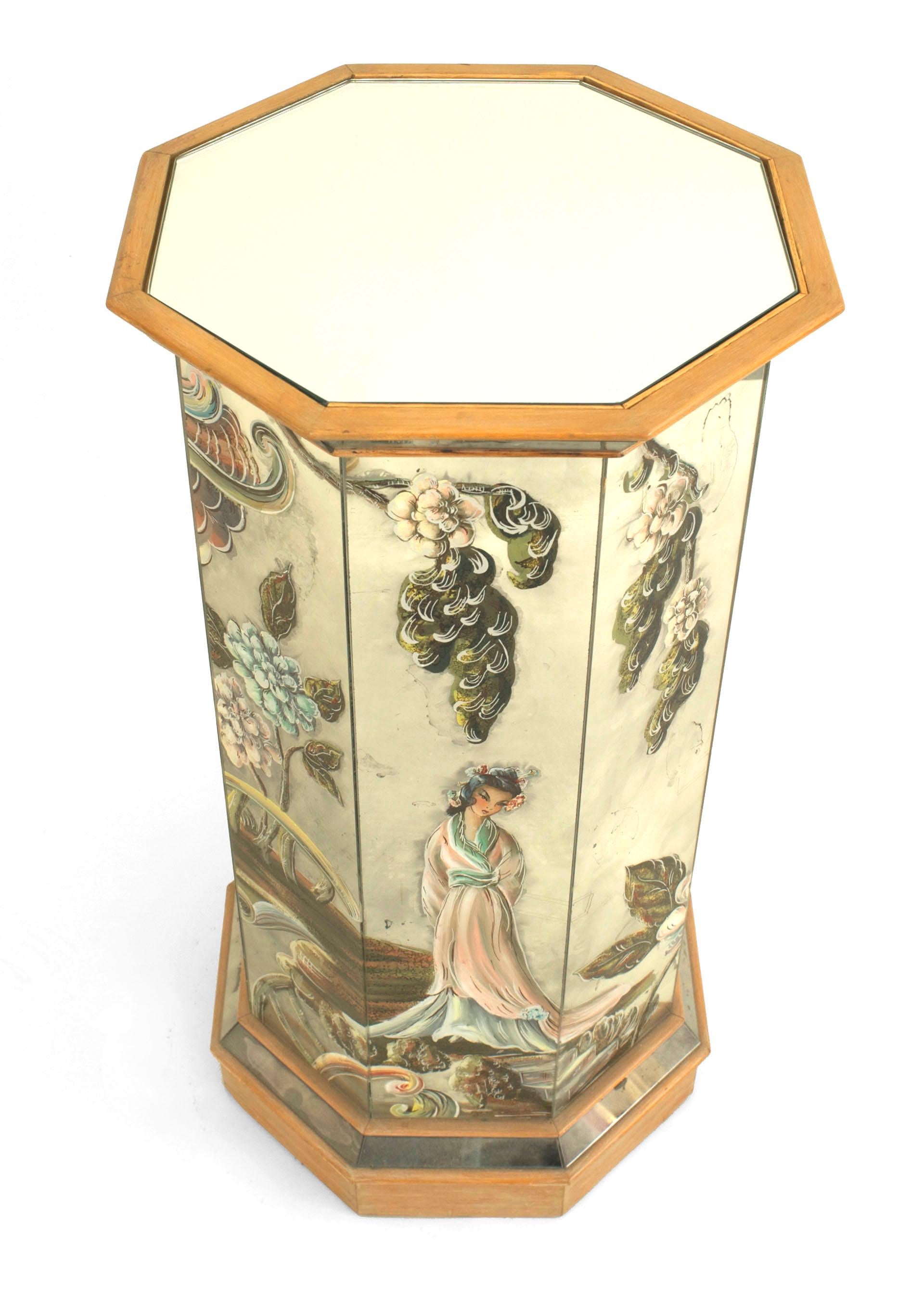 Mid-Century Modern French Mirrored Chinoiserie Pedestal For Sale