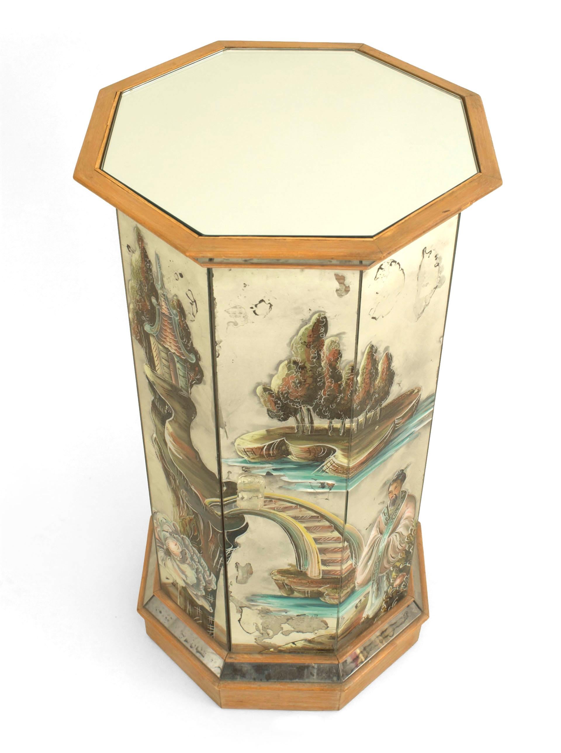 Mid-20th Century French Mirrored Chinoiserie Pedestal For Sale