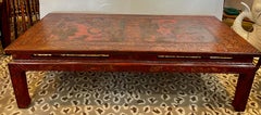 1940s French Chinoiserie Hand Carved Red Lacquer Coffee or Cocktail Table