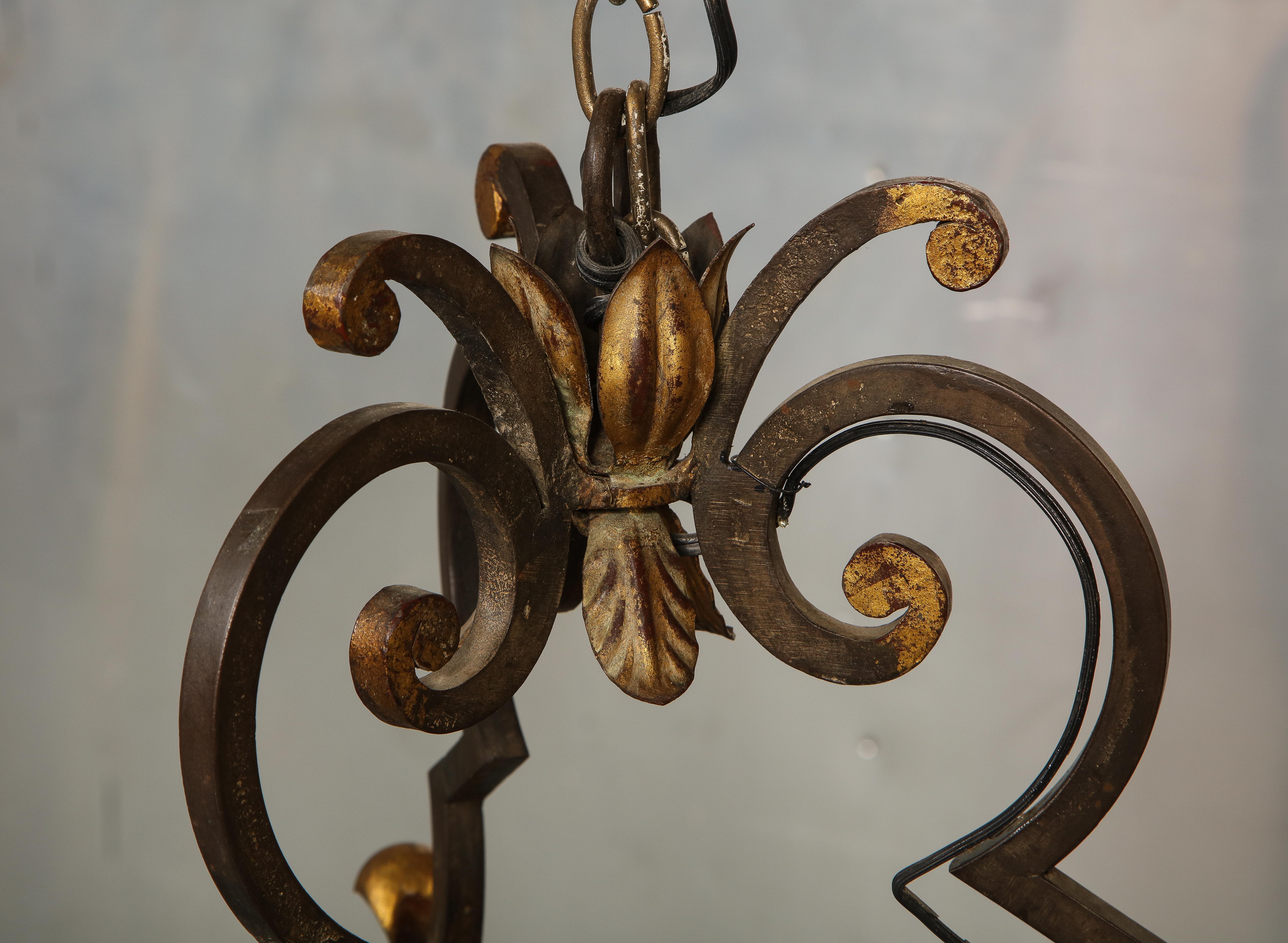 Neoclassical Revival 1940s French Classical Modern Gilt-Iron Six-Arm Chandelier For Sale