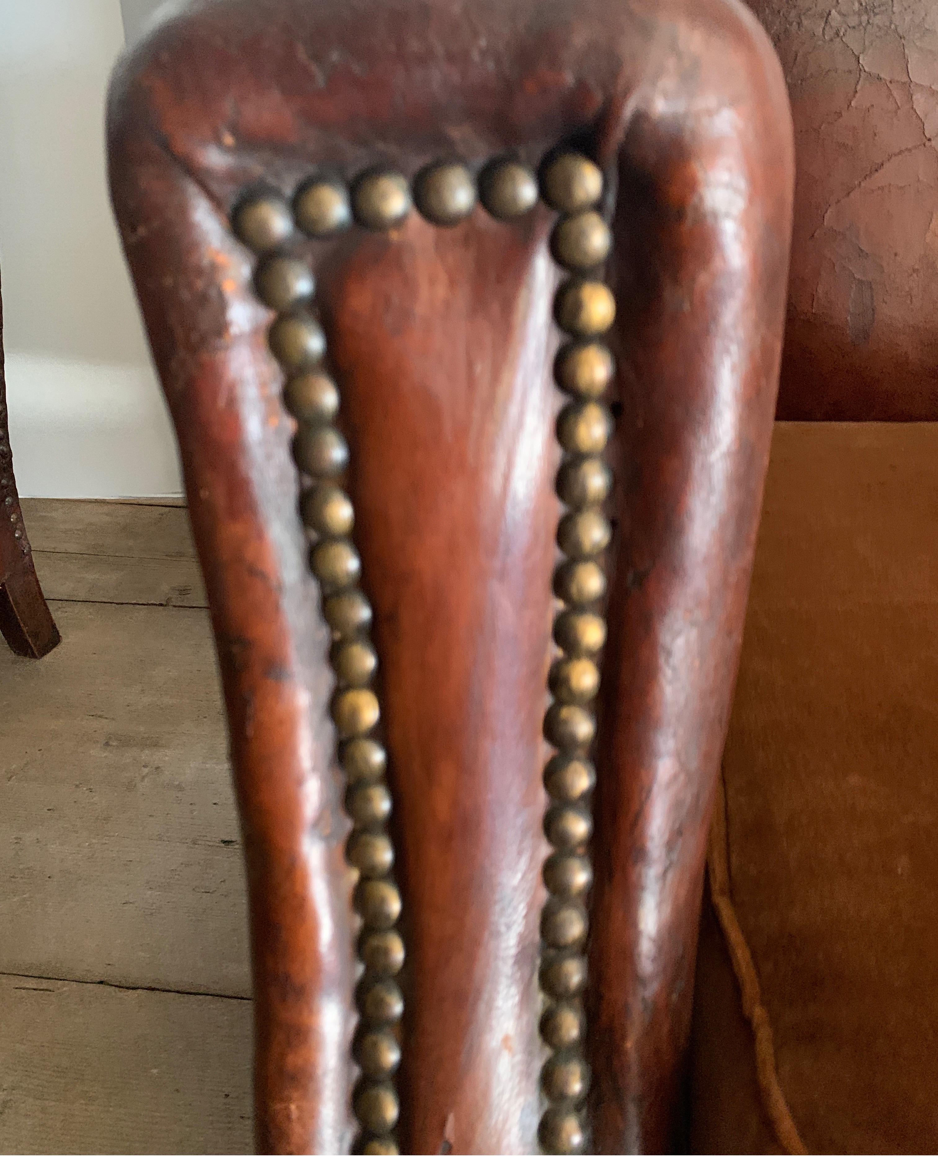 1940s French Club Chairs in Original Cognac Leather and Velvet Cushion 4