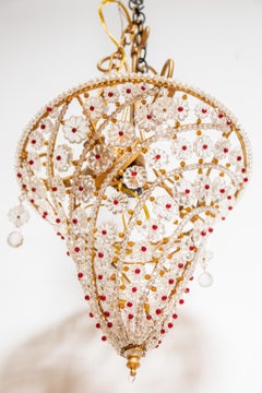 1940s French Cone Shape Chandelier with Beaded Crystals