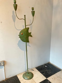 1940s French Copper Fish Floor Lamp