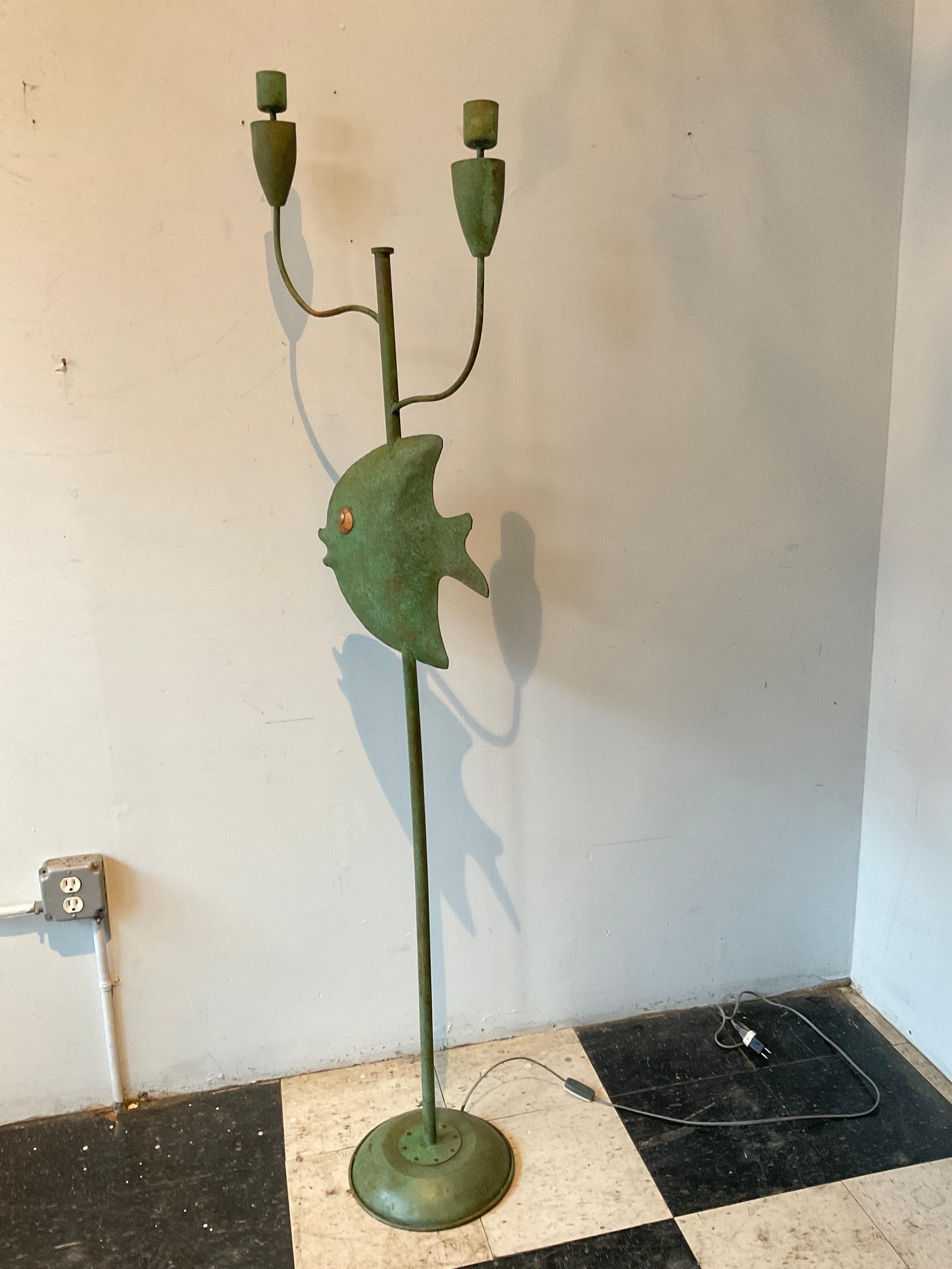 1940s French Copper Fish Floor Lamp For Sale 3