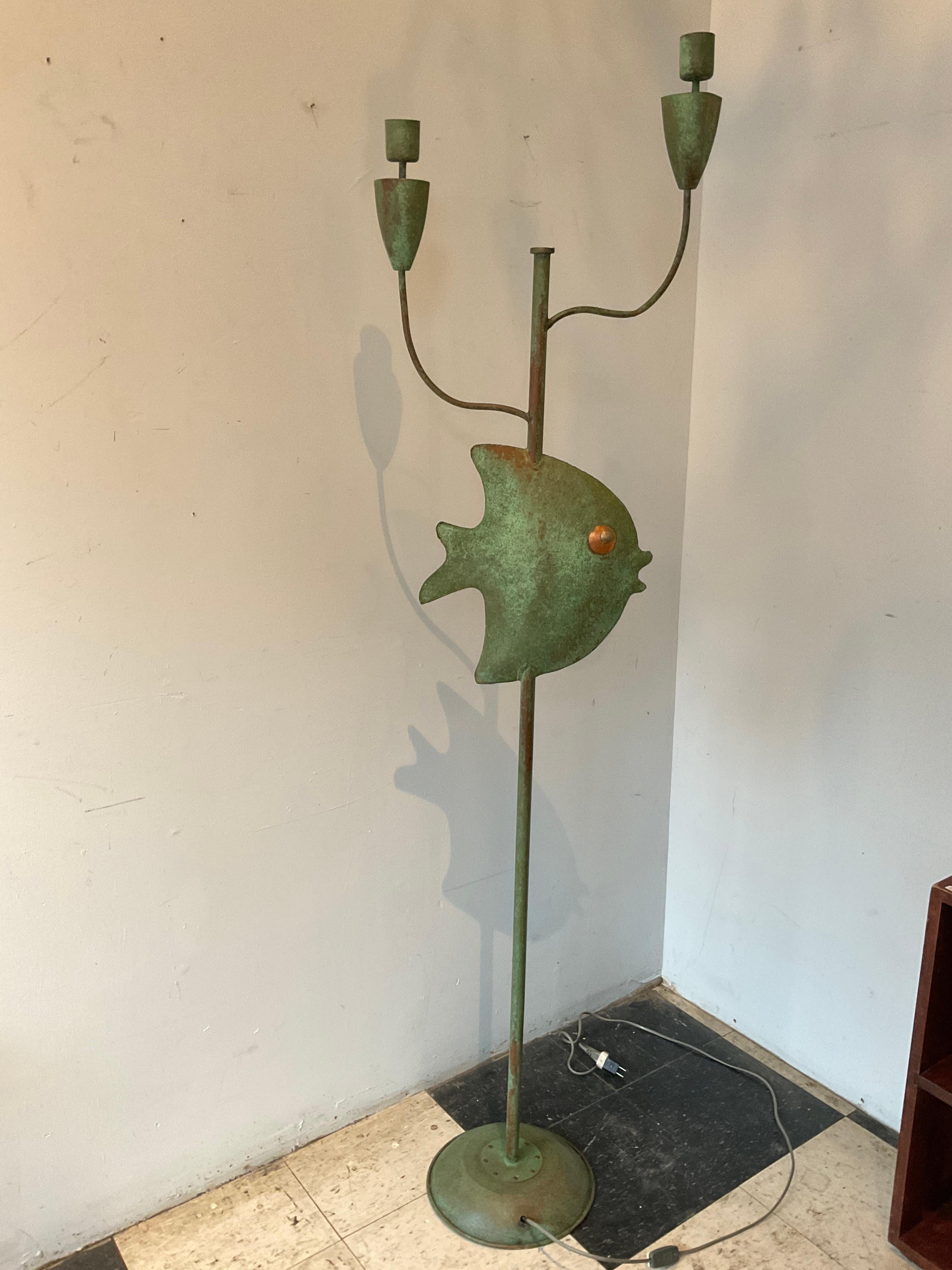 1940s French Copper Fish Floor Lamp For Sale 5