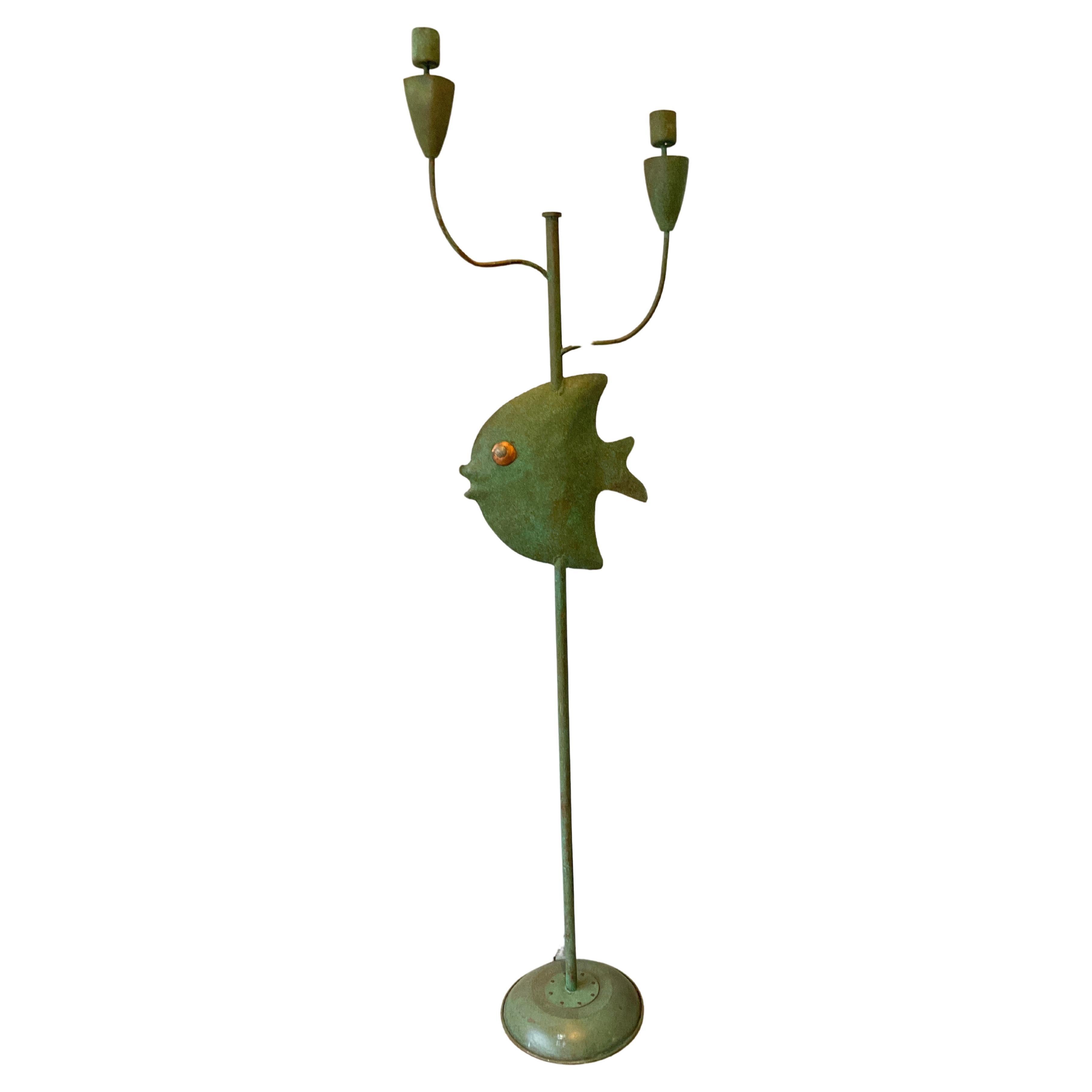 1940s French Copper Fish Floor Lamp For Sale