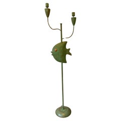 Vintage 1940s French Copper Fish Floor Lamp