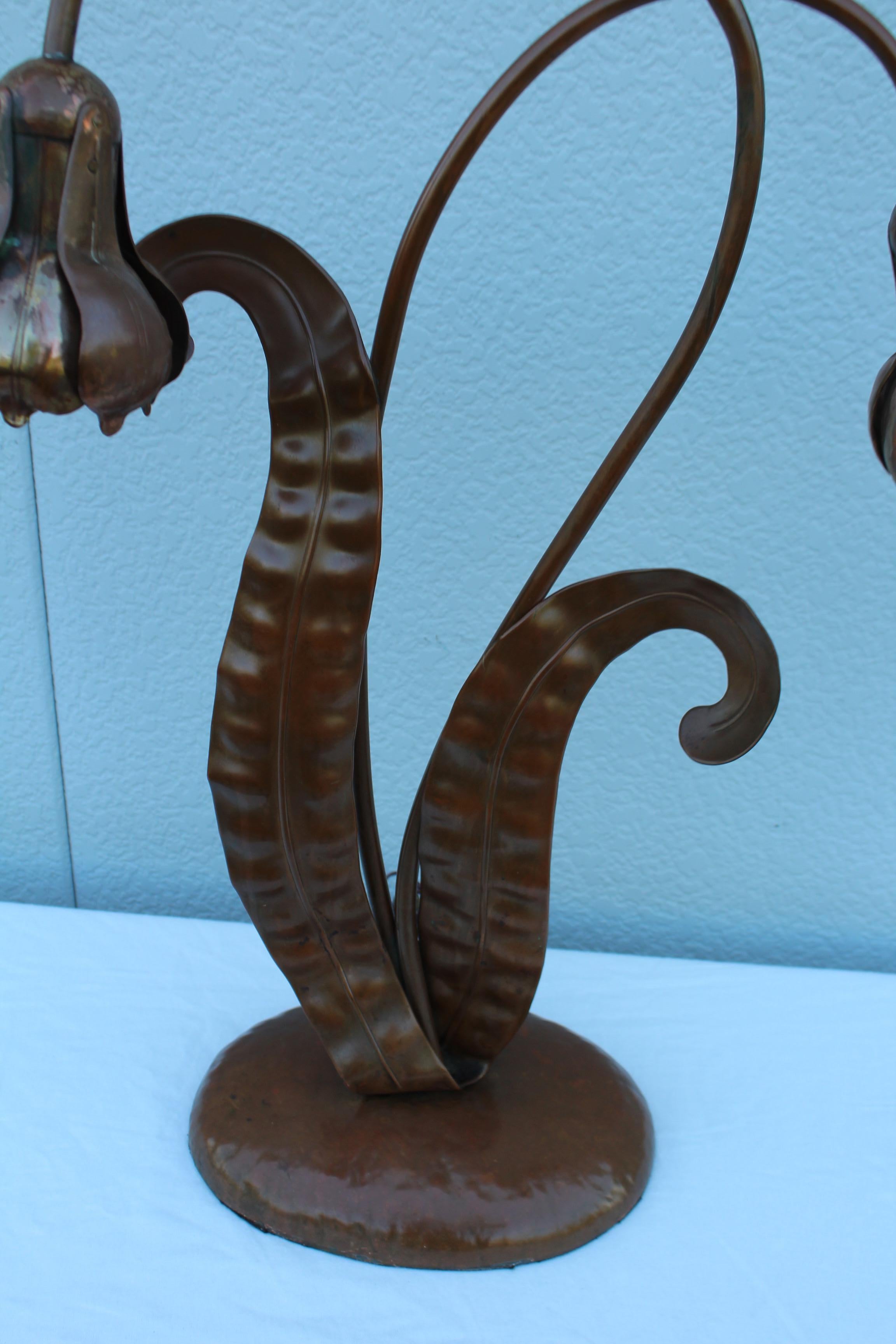 1940's French Copper Flower Table Lamp For Sale 3