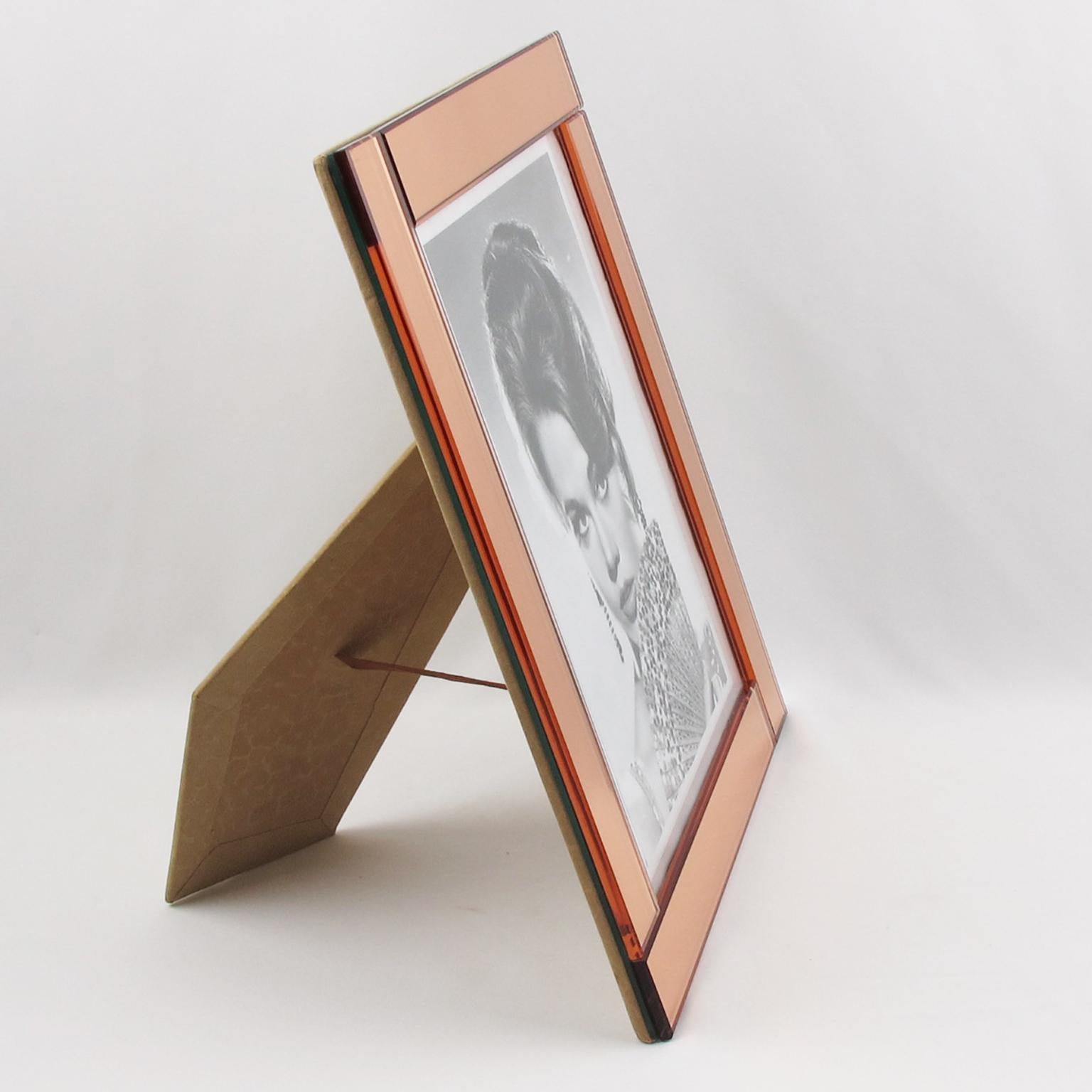Hollywood Regency 1940s French Copper Pink Mirror Large Picture Photo Frame