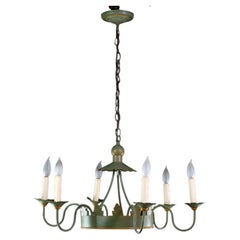 1940s French Country Enameled Floral 6 Arm Chandelier