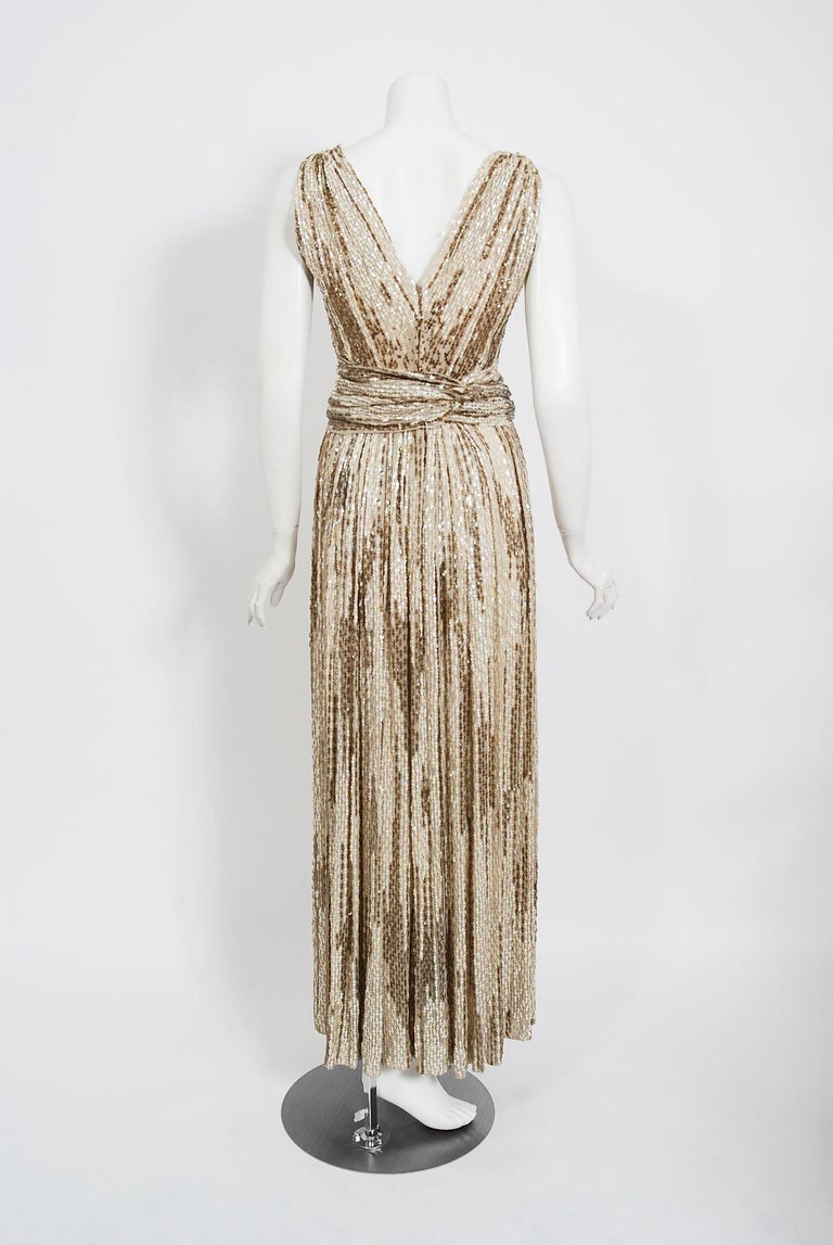 Vintage 1940's French Couture Iridescent Ivory Gold Sequin Silk Draped ...