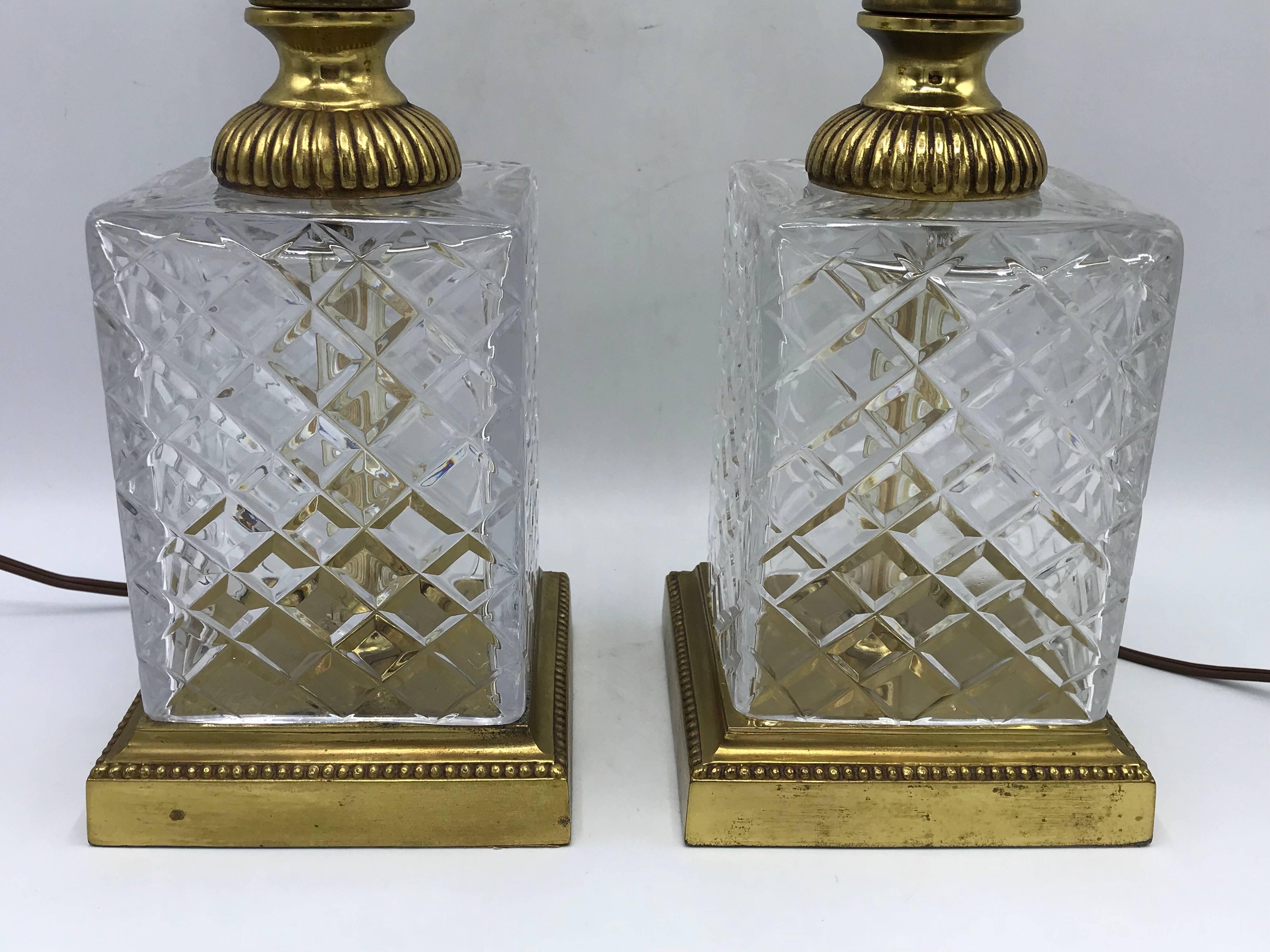 20th Century 1940s French Crystal and Brass Lamps, Pair