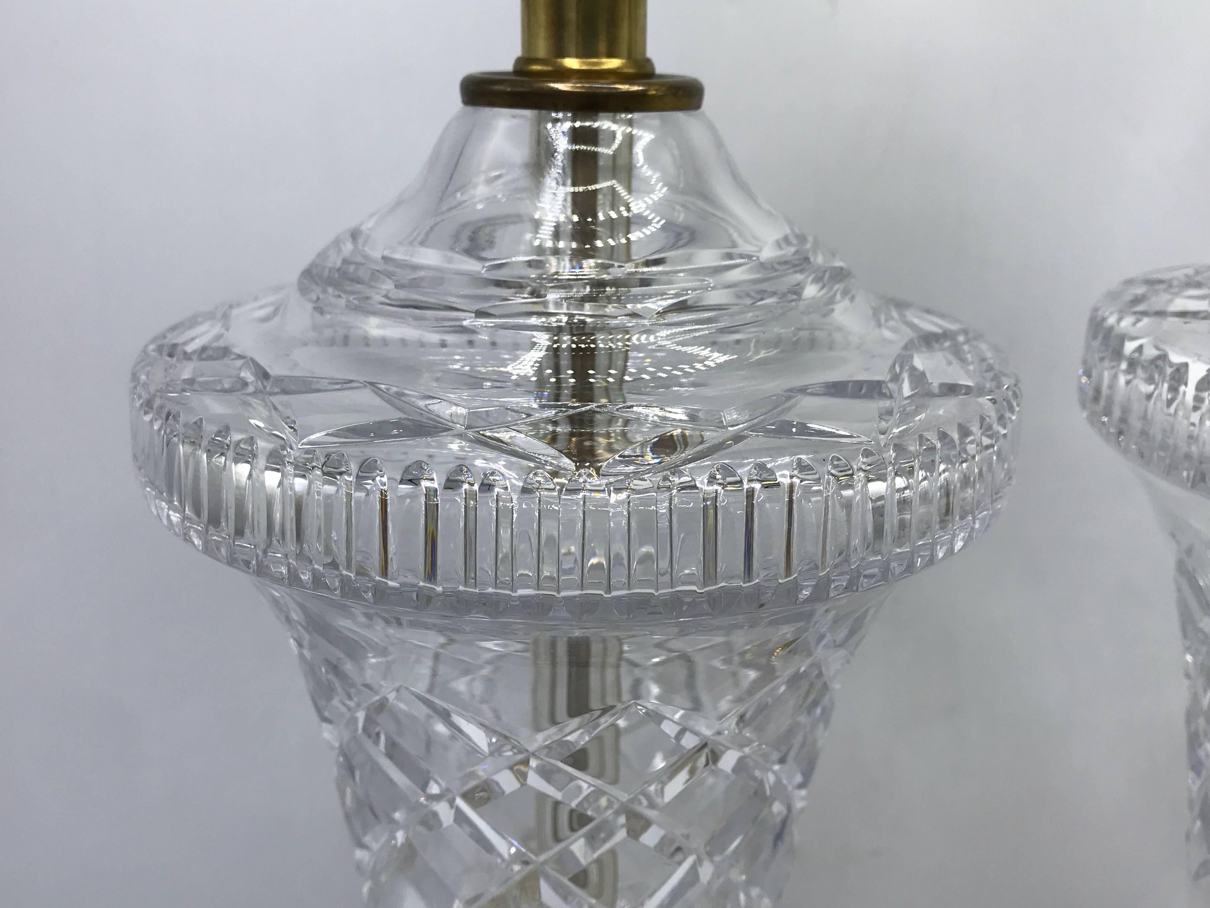 1940s French Crystal and Brass Lamps, Pair 1