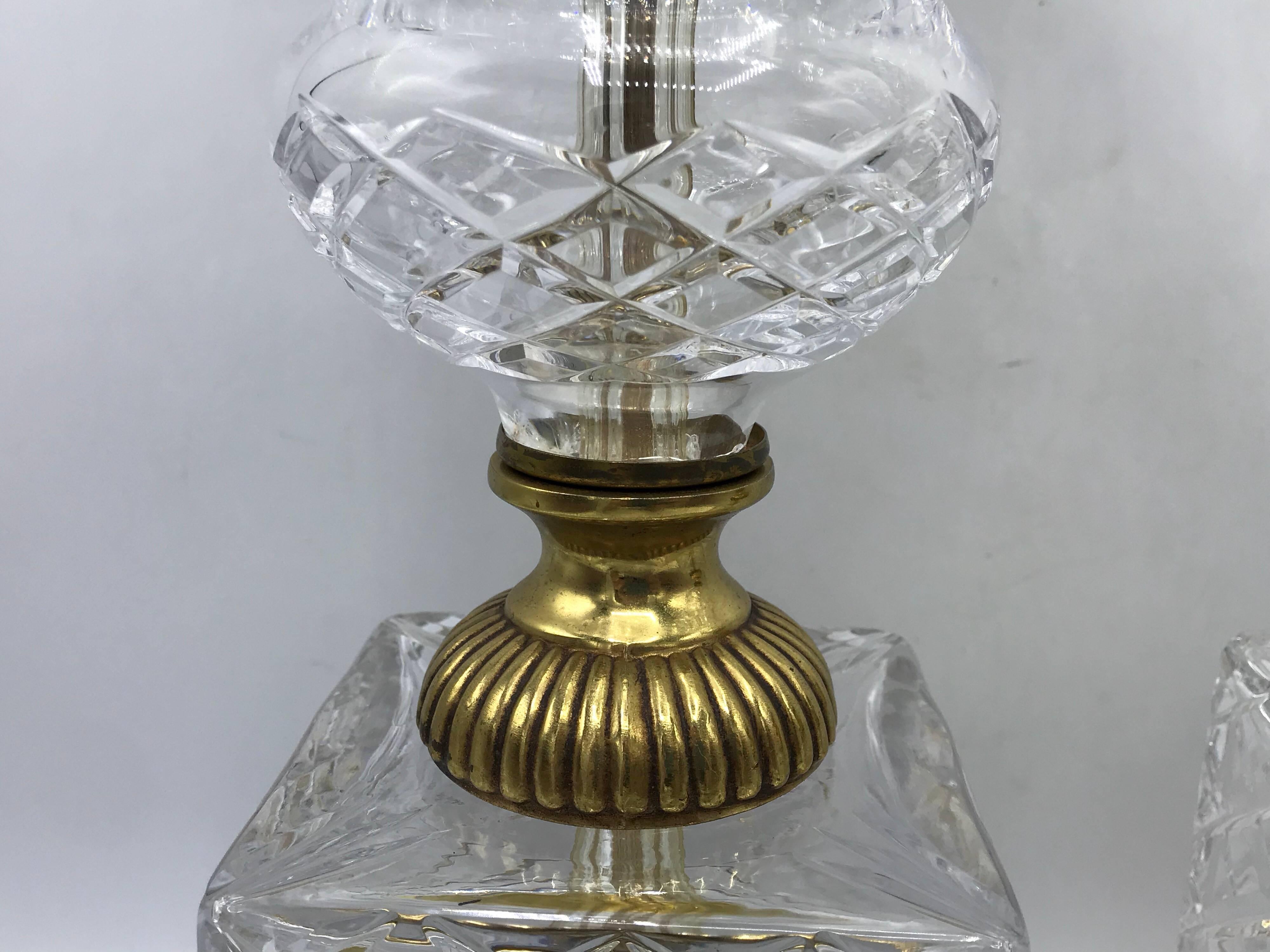 1940s French Crystal and Brass Lamps, Pair 3