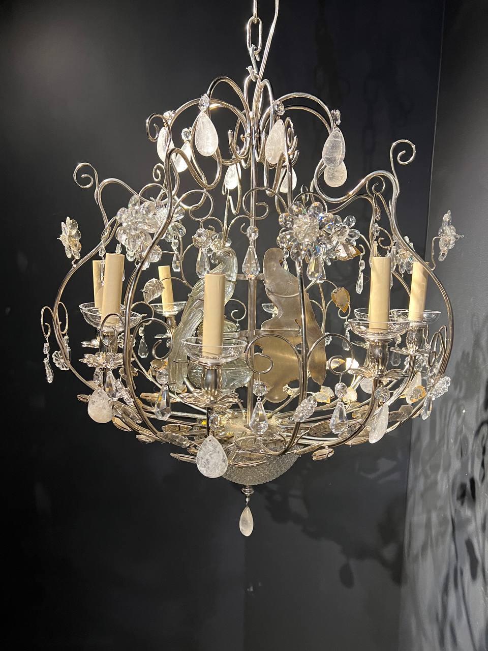 French Provincial 1940’s French Crystal Bird Cage Chandelier For Sale