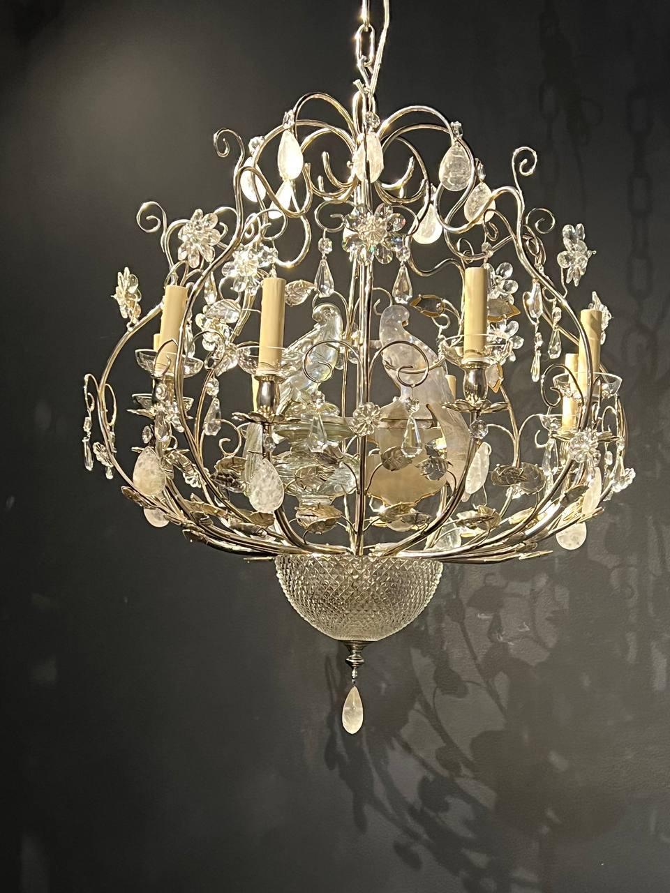 1940’s French Crystal Bird Cage Chandelier In Good Condition For Sale In New York, NY