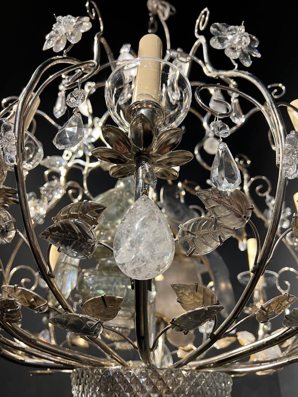 Metal 1940’s French Crystal Bird Cage Chandelier For Sale