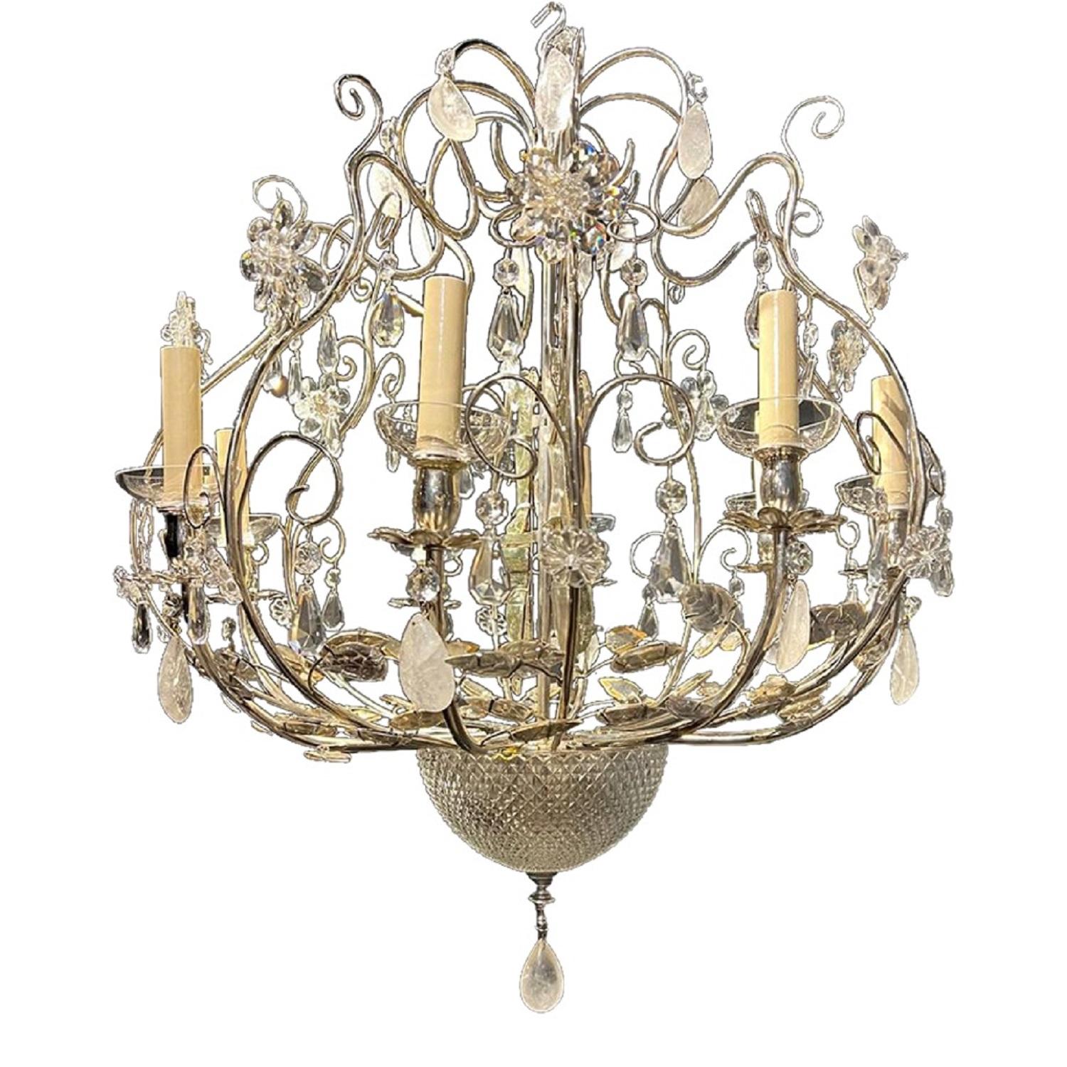 1940’s French Crystal Bird Cage Chandelier For Sale