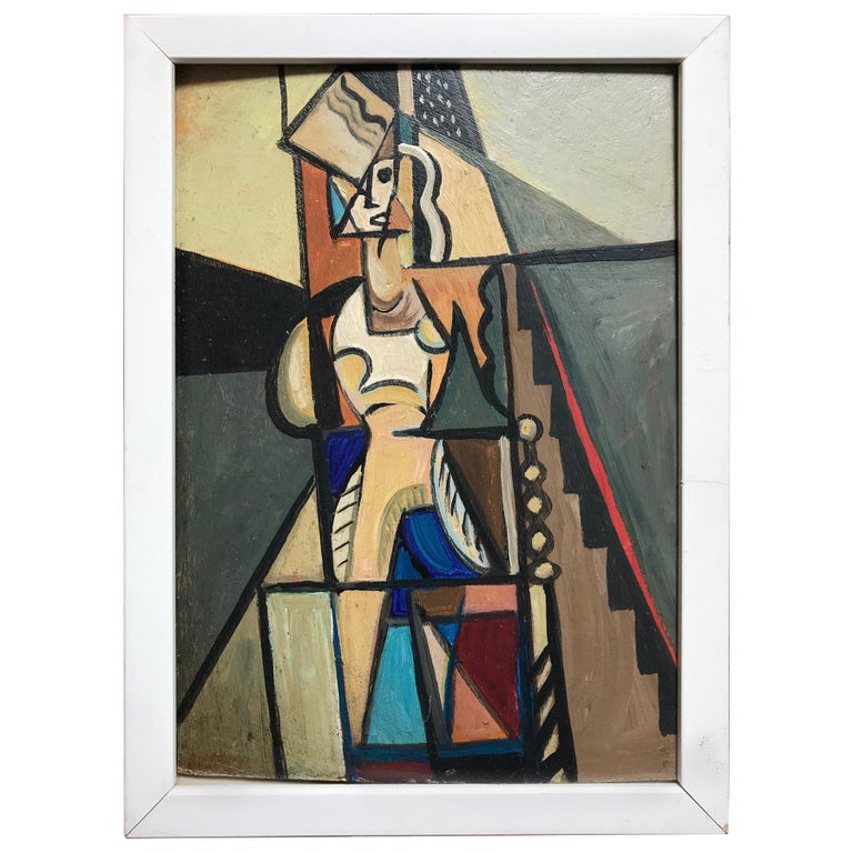 1940s French Cubist Oil Painting on Cardboard For Sale at ...