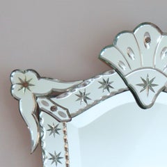 1940s French Decorative Venetian Style Wall Mirror Beveling and Star Etching