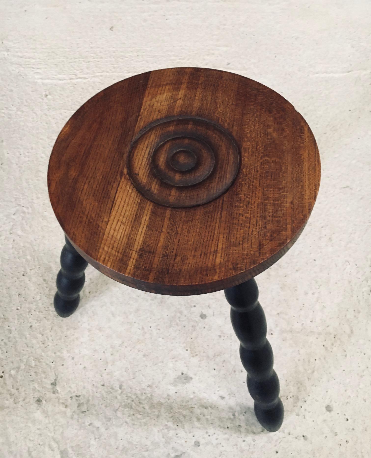 1940's French Design Bobbin Tripod Stool For Sale 4