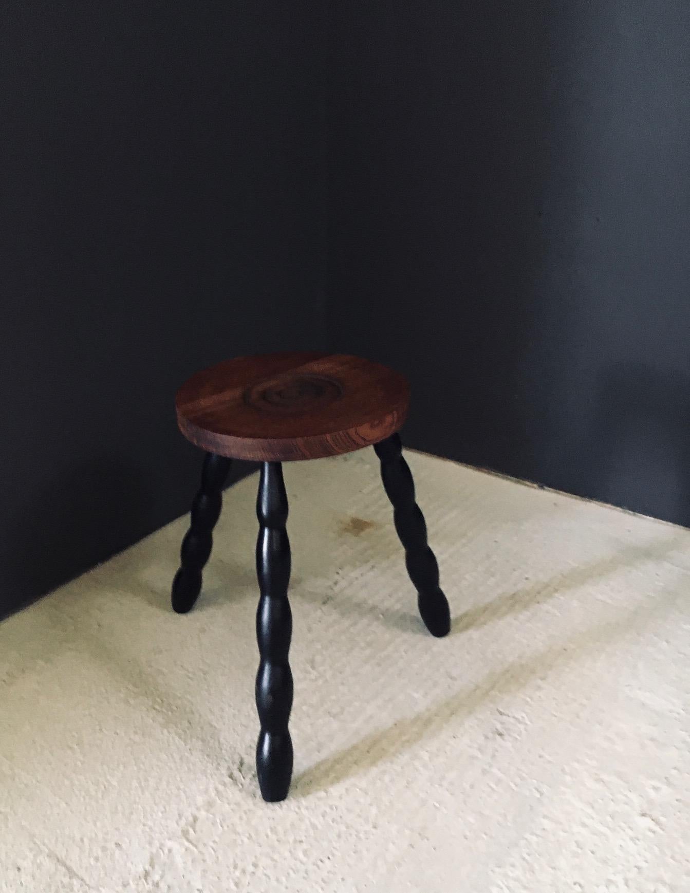 Oak 1940's French Design Bobbin Tripod Stool For Sale