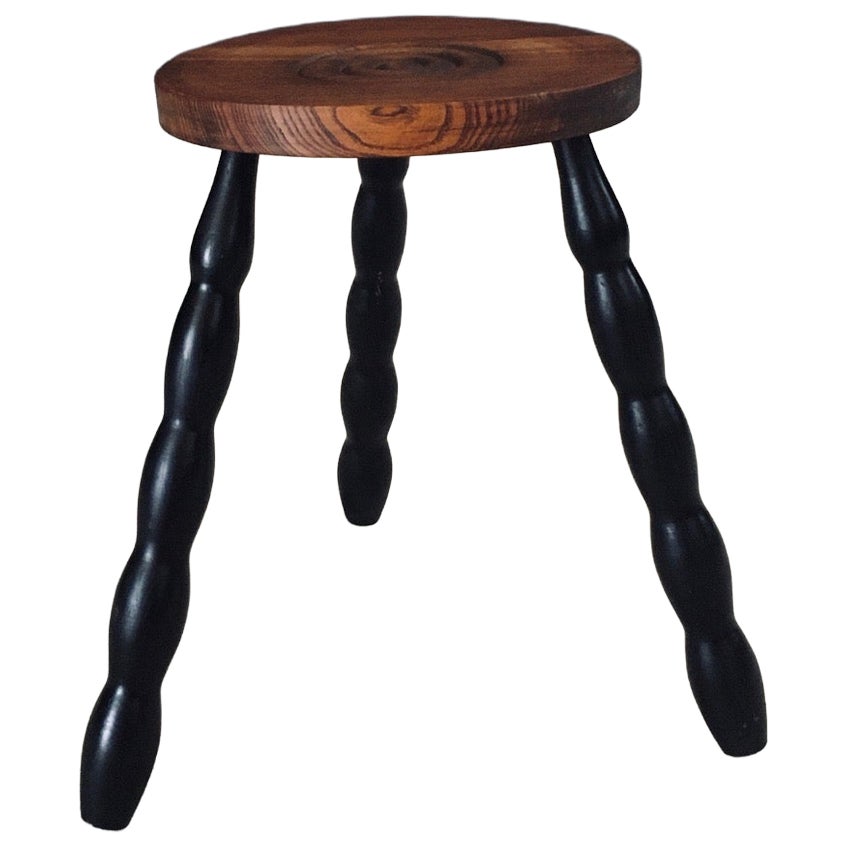 1940's French Design Bobbin Tripod Stool For Sale