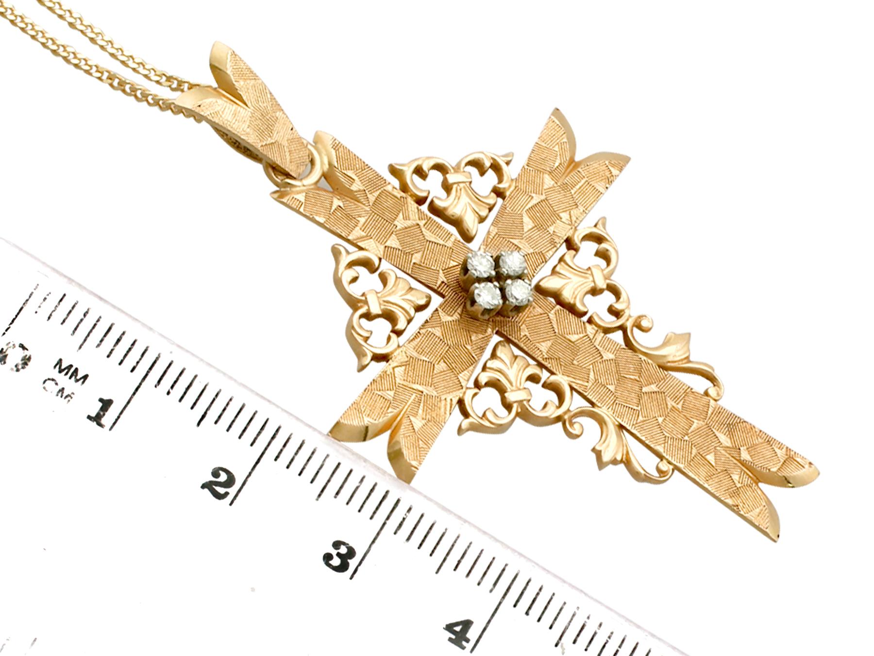Women's 1940s French Diamond and Yellow Gold Cross Pendant