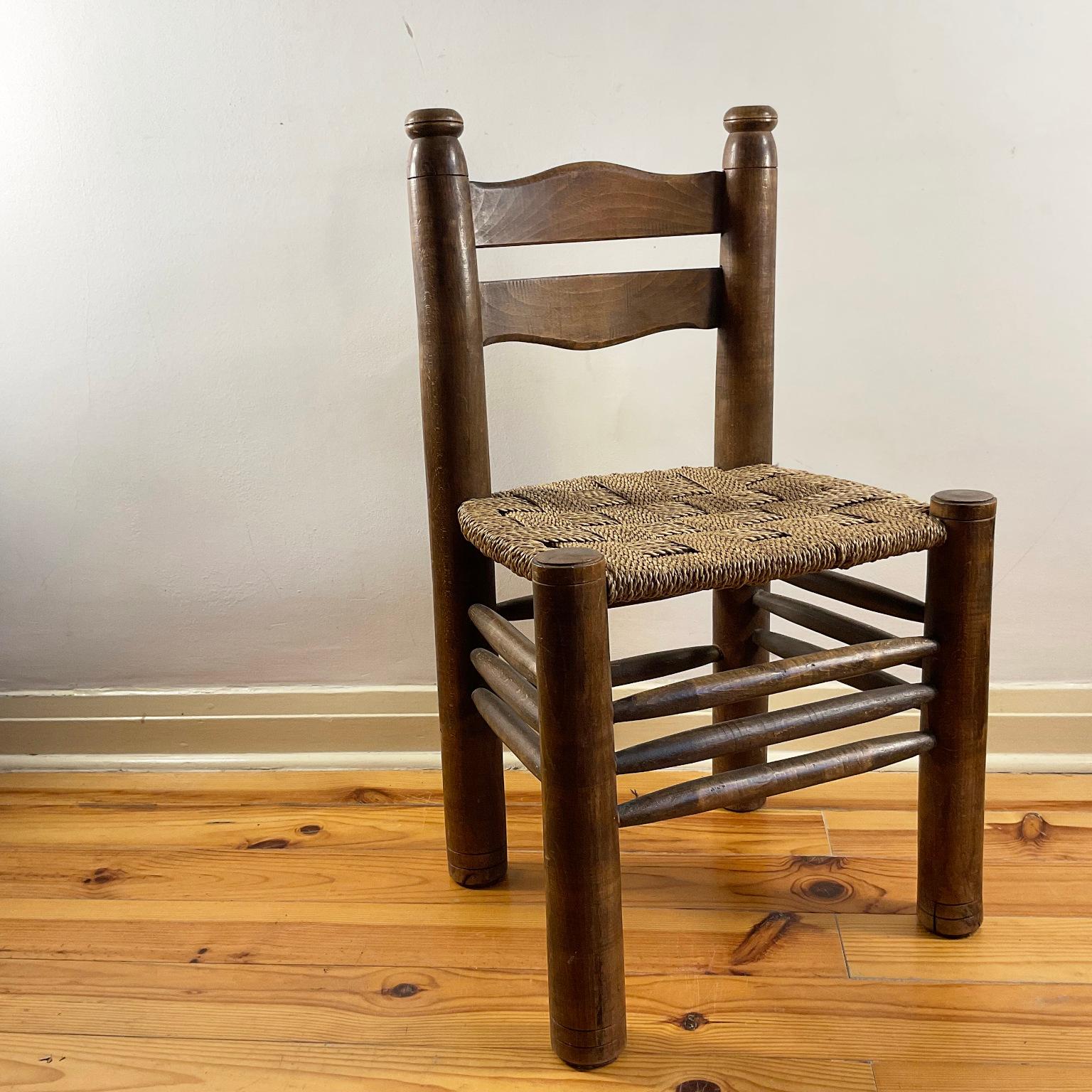 Hand-Crafted 1940s French Dining Chair by Charles Dudouyt with Natural Rush Weave For Sale