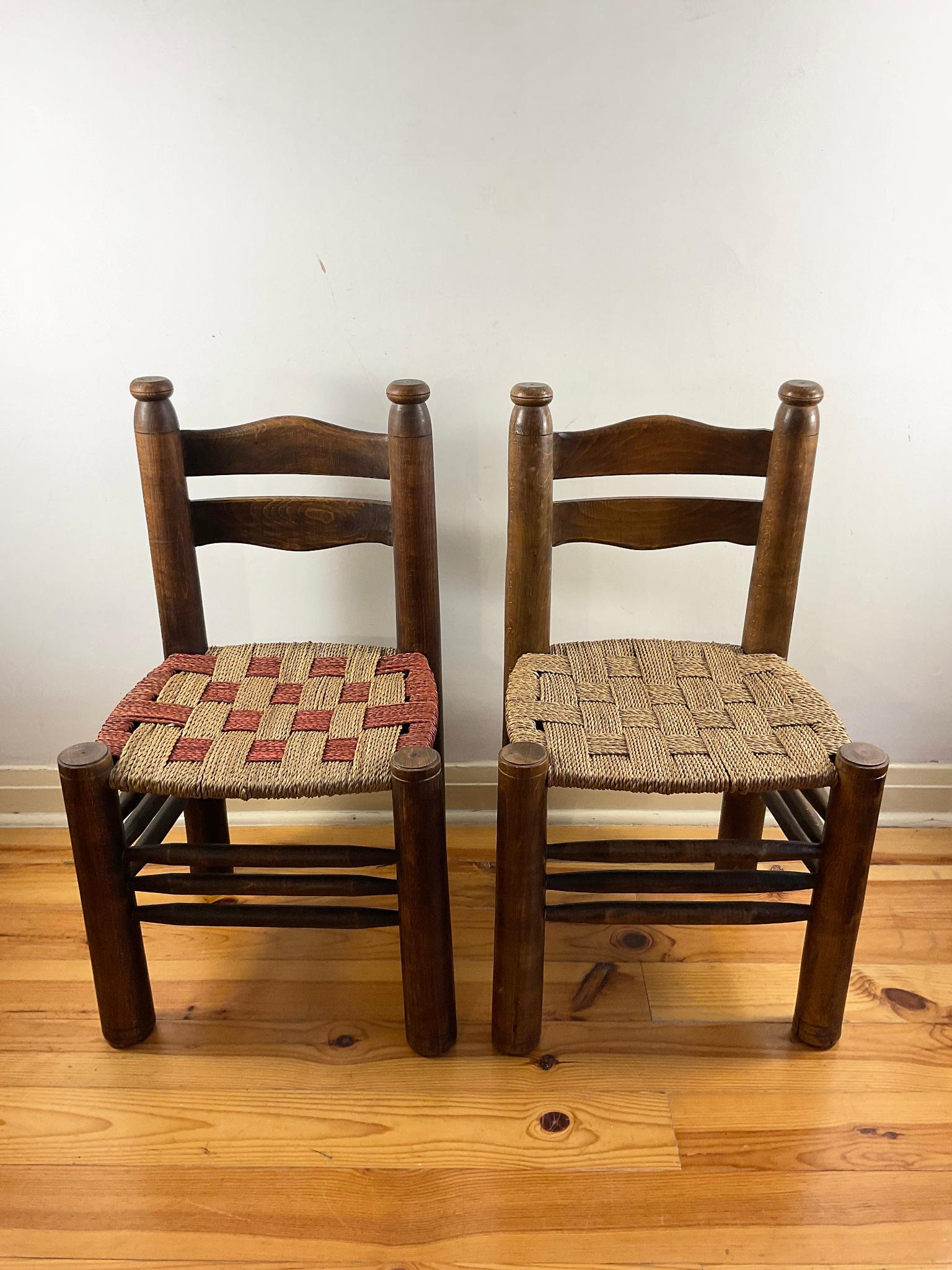 Mid-20th Century 1940s French Dining Chair by Charles Dudouyt with Natural Rush Weave For Sale
