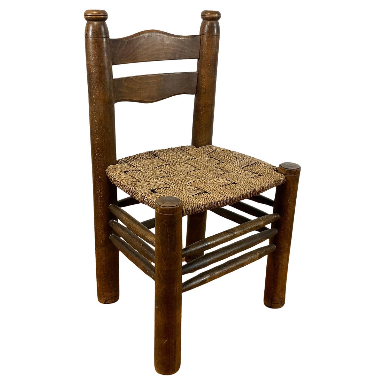 1940s French Dining Chair by Charles Dudouyt with Natural Rush Weave
