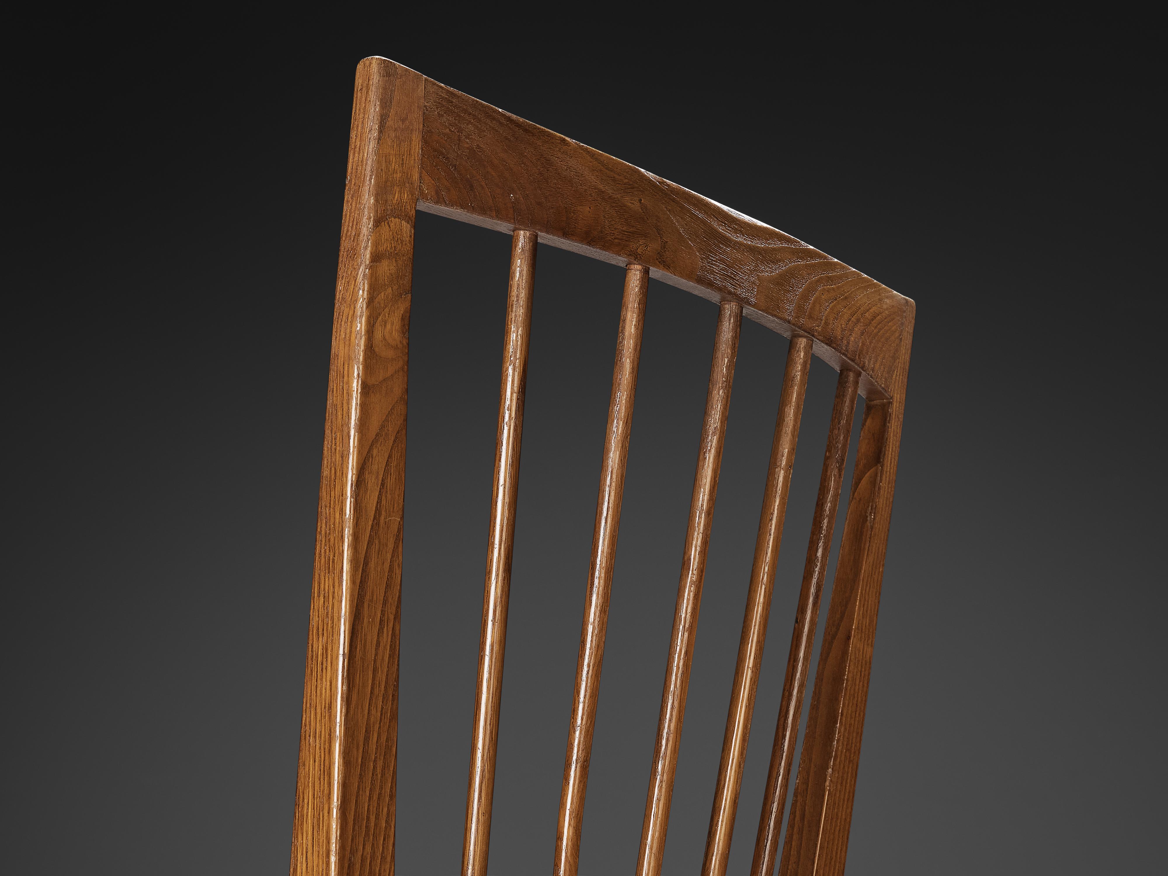 Mid-Century Modern 1940s French Dining Chair in Chestnut and Rush For Sale